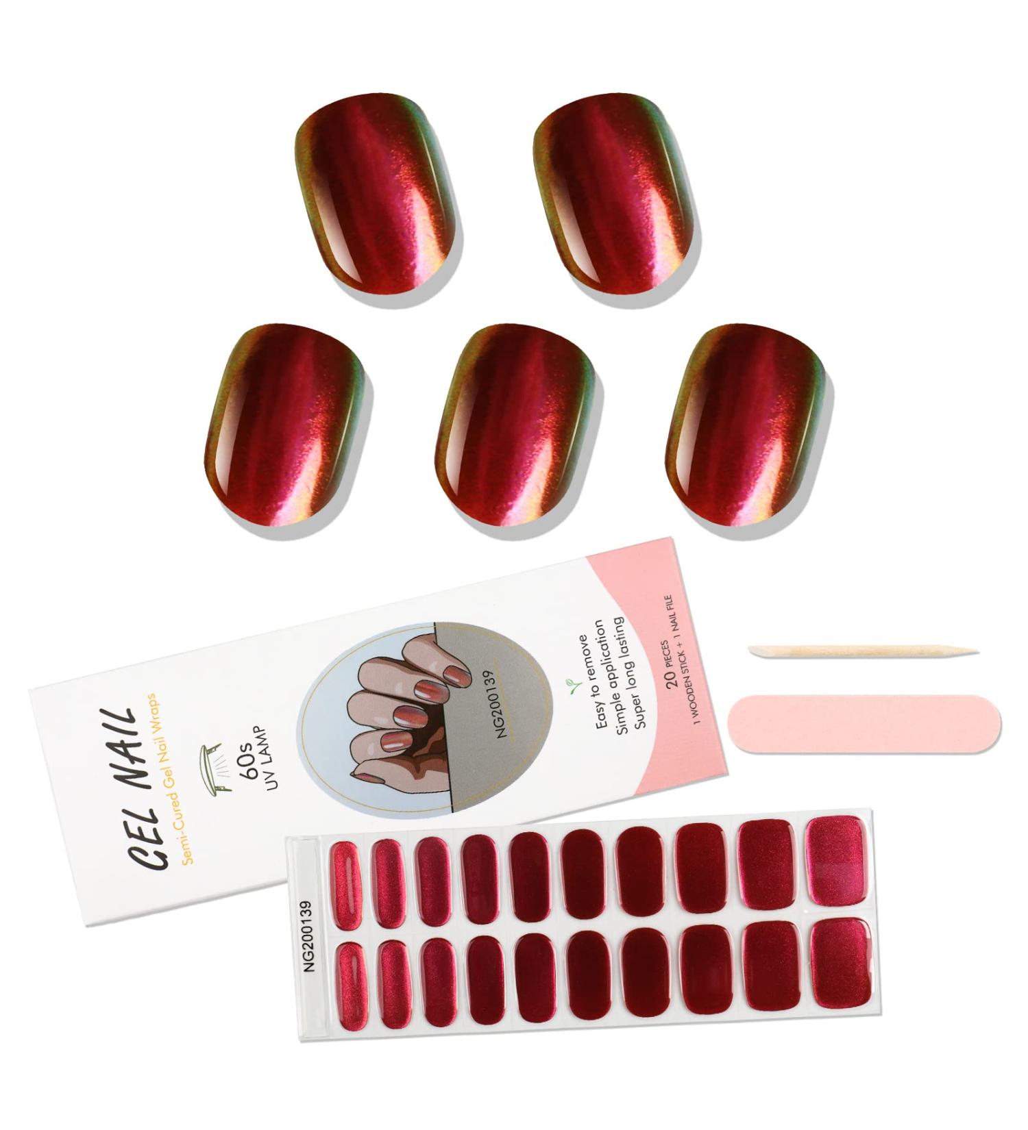 CHENYIYI 20PCS Semi Cured Gel Nail Strips - Titanium Red | Waterproof Nail Wraps with Glossy Finish | DIY Nail Art Stickers | UV Lamp Required - Buy Online on GoSupps.com