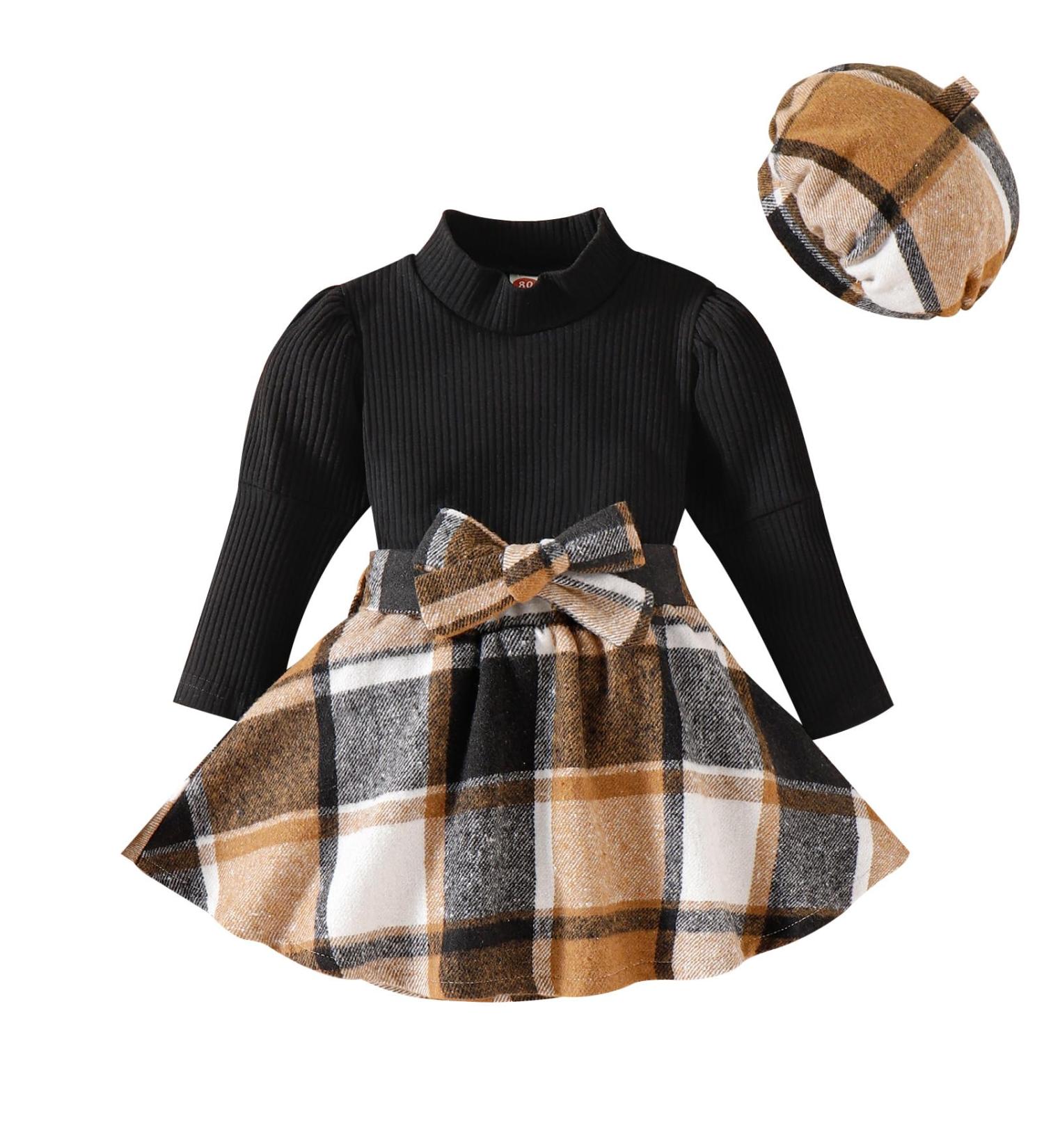 Miipat Baby Girl Fall Winter Outfit Set | Long Sleeve Pullover Top with Mini Skirt | Toddler Girls Dress 2-3 Years | BlackBrown - Buy Online on GoSupps.com