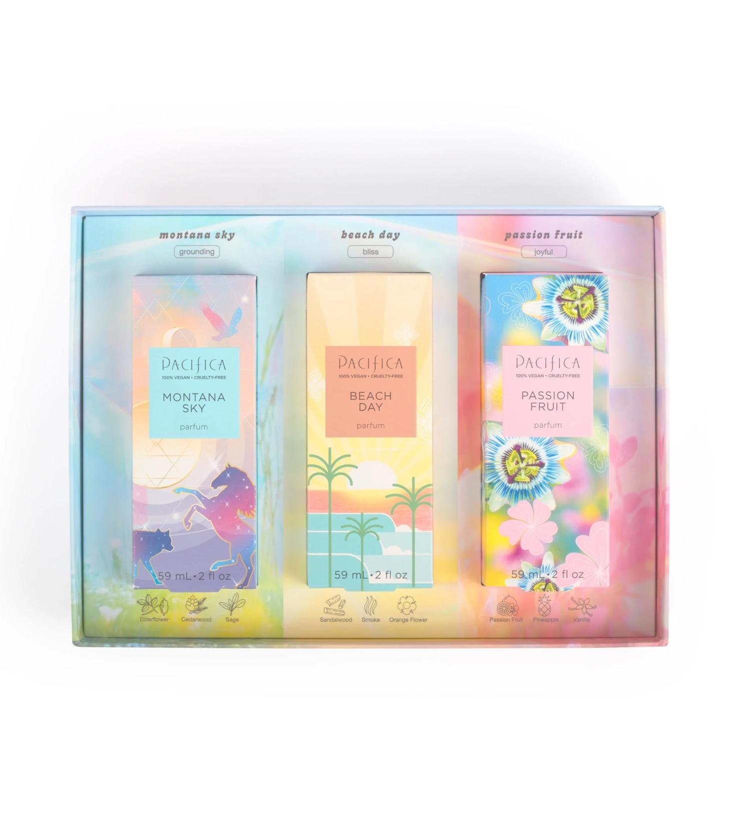 Pacifica Iconic Scents Gift Box Montana Sky Beach Day & Passionfruit Nature-Inspired Fragrance Collection Vegan & Cruelty-Free - Buy Online on GoSupps.com