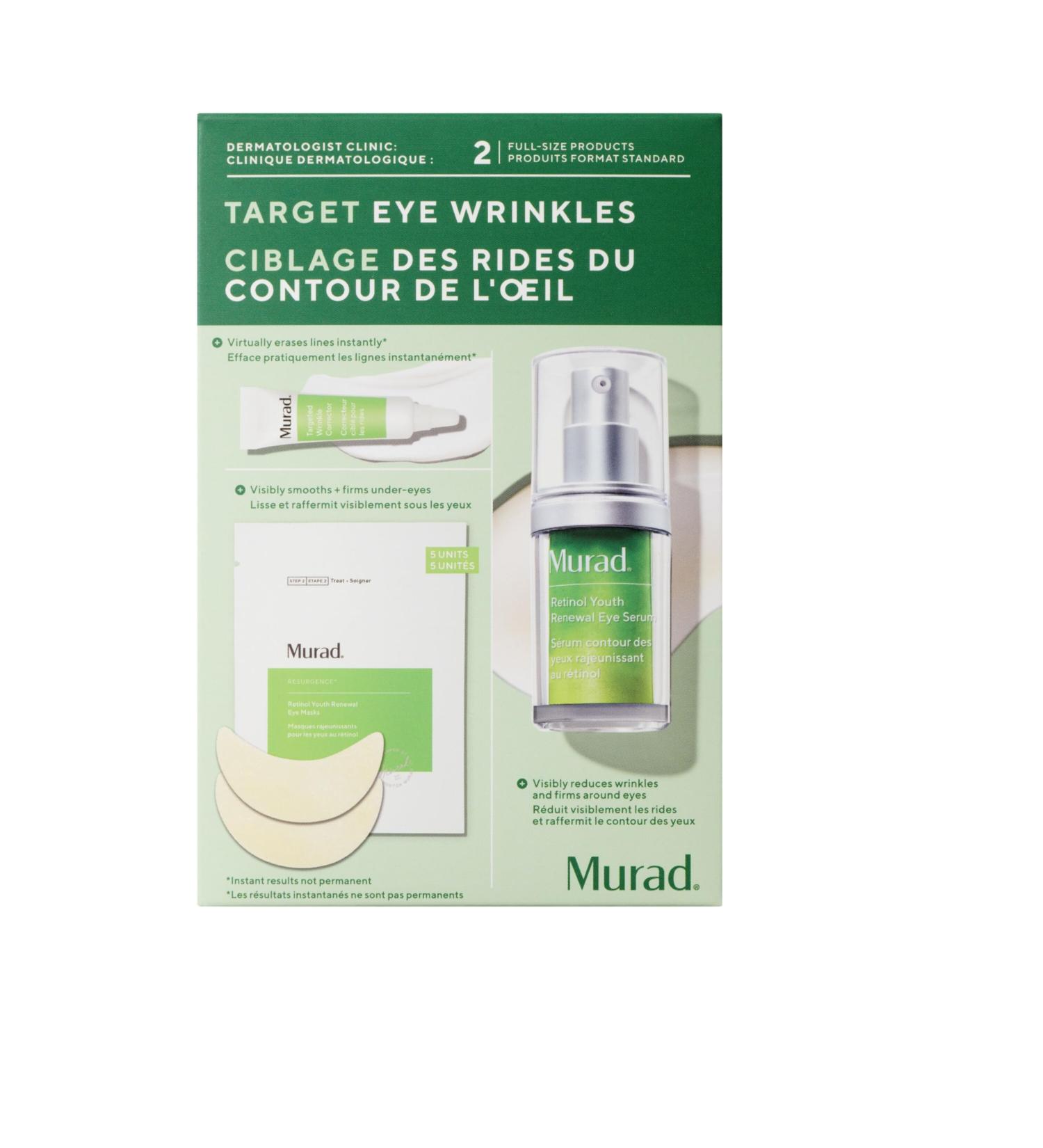 Murad Target Eye Wrinkles (3 Piece Value Set) - Retinol Eye Serum Targeted Wrinkle Corrector Retinol Eye Mask - Improves Undereye Puffiness Dark Circles and Reduces the Appearance of Fine Lines - Buy Online on GoSupps.com