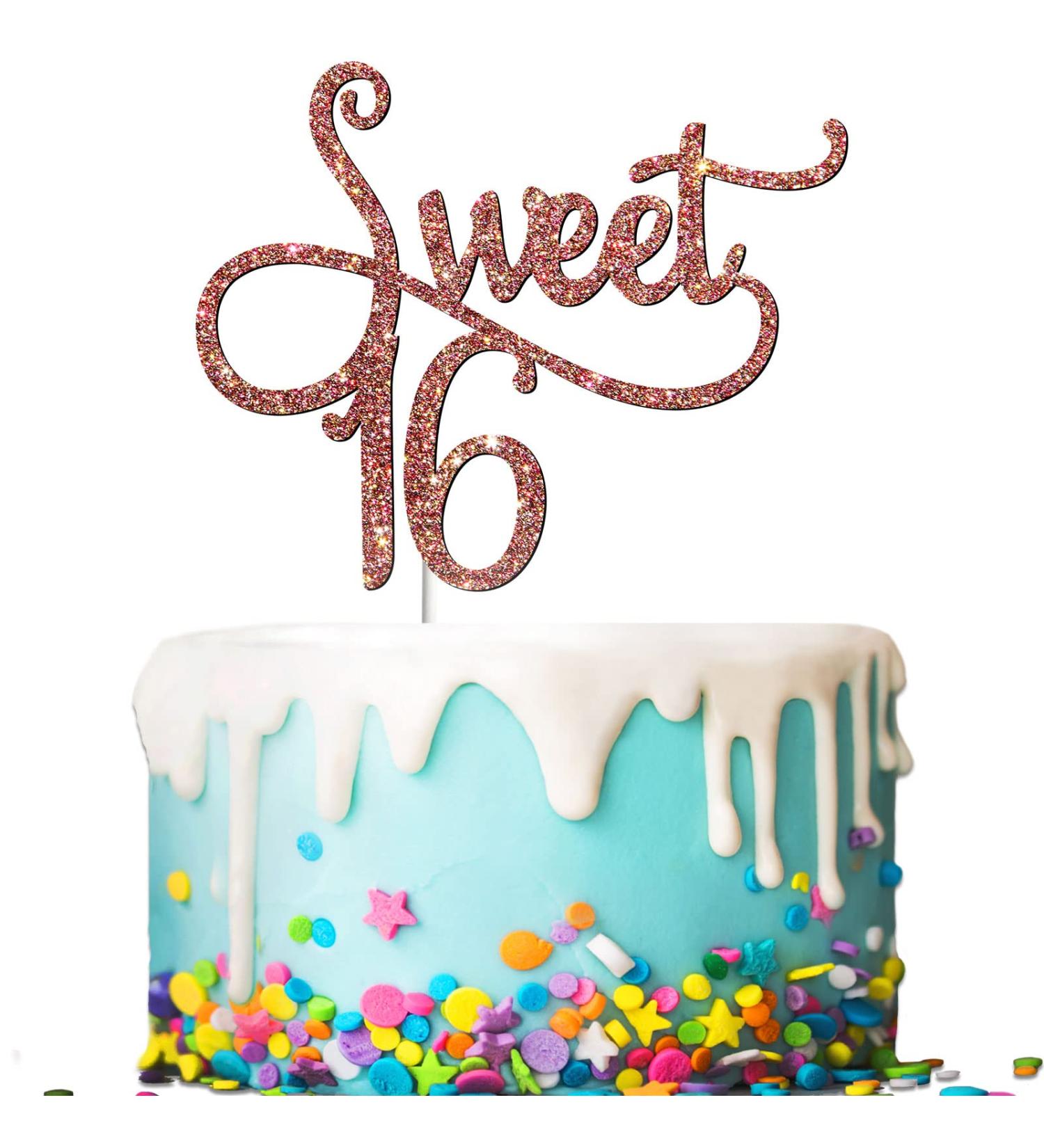 Tenhaisi Glittery Rose Gold Sweet 16 Cake Topper Happy 16 Birthday Party Supplies Sweet 16 Wedding Anniversary Party Decorations Cheers to 16 Party Supplies - Buy Online on GoSupps.com