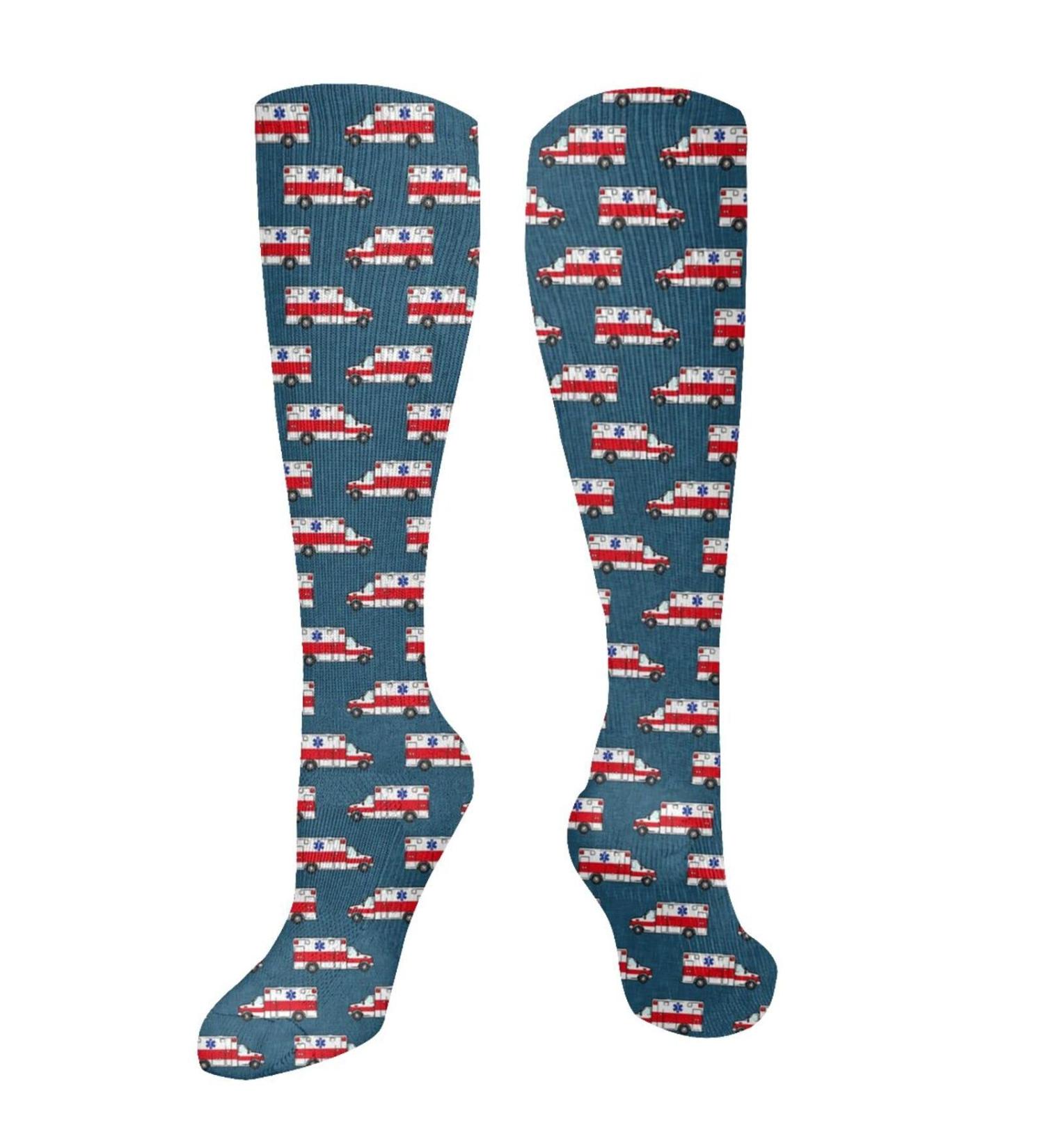 Ambulance EMS Compression Socks for Men & Women | 15-20 mmHg Circulation Support for Running & Cycling - Dark Blue Star of Life Design - Buy Online on GoSupps.com