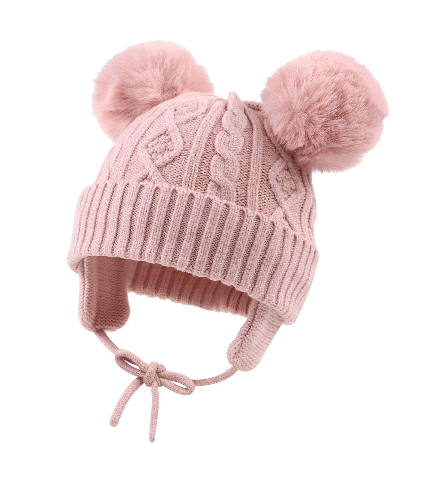 XIAOHAWANG Warm Kids Beanie with Pompom | Winter Knitted Baby Hat for Boys and Girls 6-24 Months | Skin Pink - Buy Online on GoSupps.com