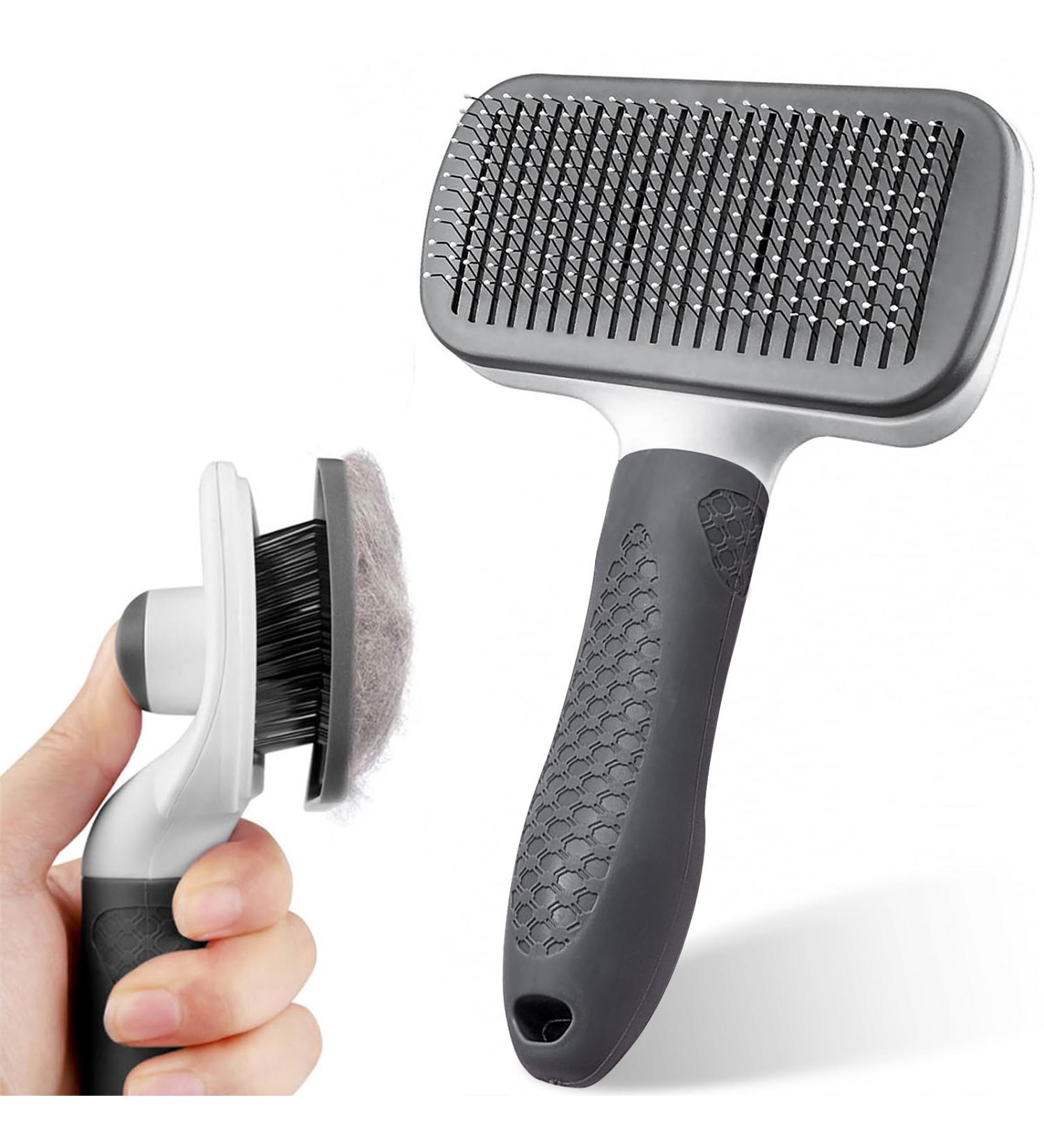 Pet Grooming Brush for Dogs and Cats | Shedding and Tangled Hair Removal Tool with Cleaning Button and Massage Feature | Long and Short Hair | Grey Color - Buy Online on GoSupps.com