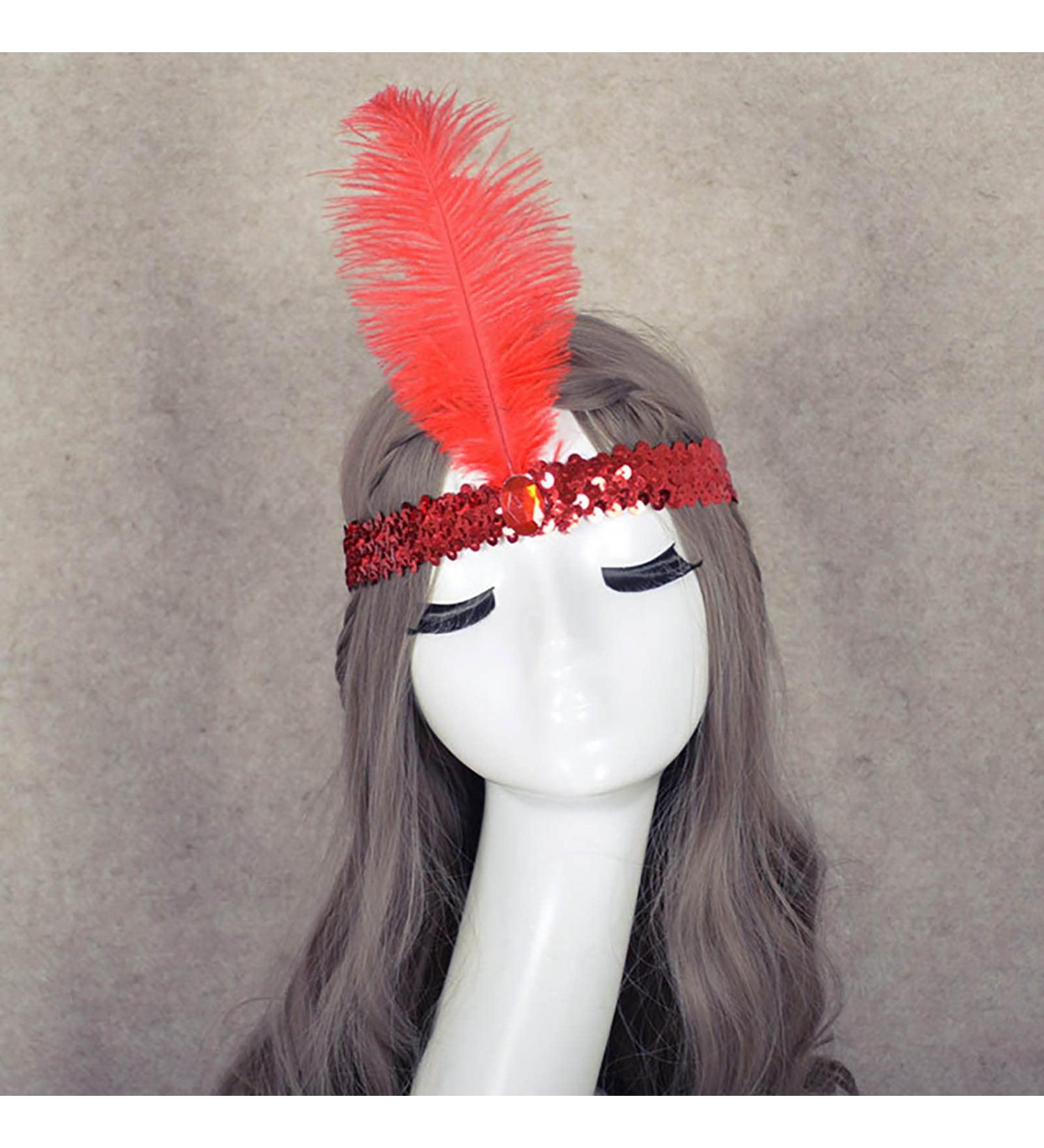 Shop Tseenyi Boho Elastic Sequins Headband for Women & Girls | Red Feather Hair Tie Jewelry | Perfect for Christmas & Stage Performances - Buy Online on GoSupps.com