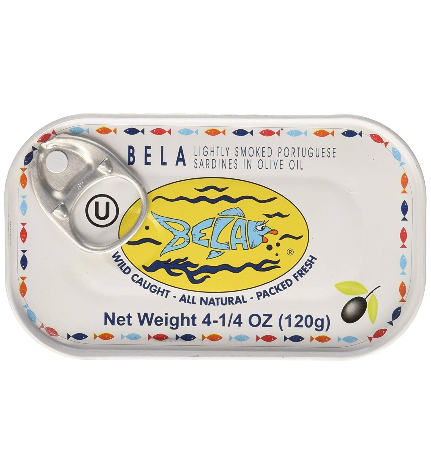 Organic Lightly Smoked Sardines in Olive Oil - Bela-Olhao 4.25oz (12 Pack) with Lemon - Buy Online on GoSupps.com