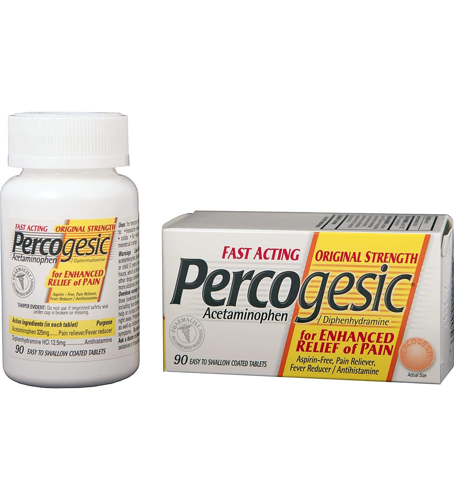 Percogesic Original Strength 90 Tablets - Acetaminophen and Diphenhydramine Relief - Buy Online on GoSupps.com