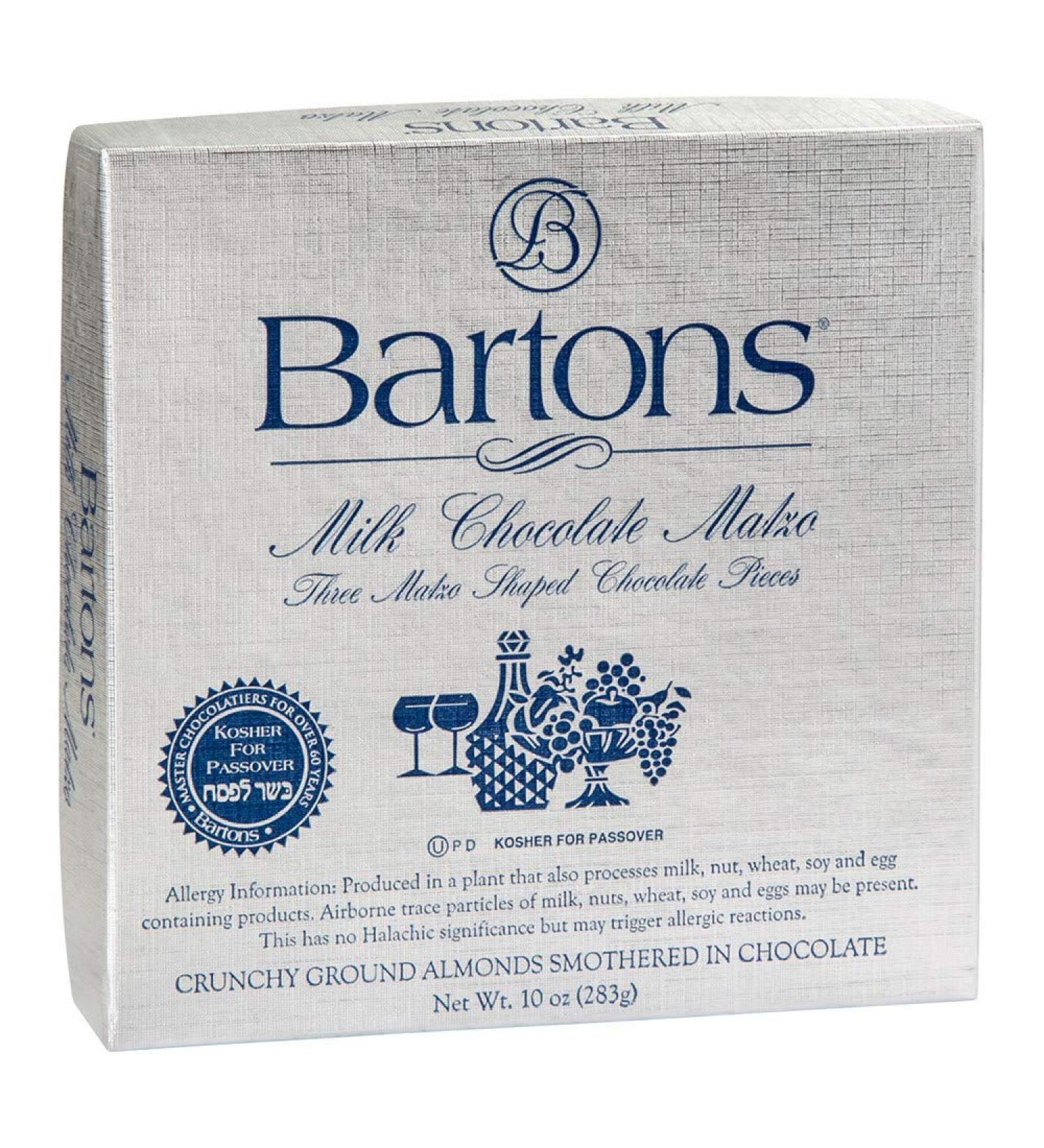 Bartons Milk Chocolate Almond Matzo, Kosher For Passover, 10 Ounce Box
