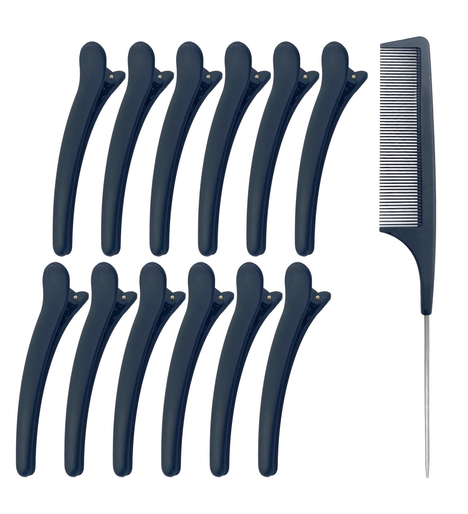 Stoutips Pack of 12 Hair Sectioning Clips for Girls and Women with 1 PCS Antistatic Tail Comb Professional Hairdresser Clips for Salon Styling & Care Hair Dying Accessories Black - Buy Online on GoSupps.com