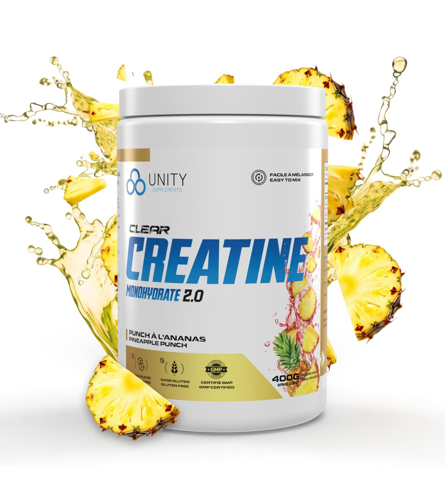 Unity Supplements Flavoured Creatine Monohydrate Powder - Promotes Muscle Growth Recovery Strength & Performance - 5g Pure Creatine - 60 Servings (400g) - Easy Mix Formula (Pineapple Punch) - Buy Online on GoSupps.com