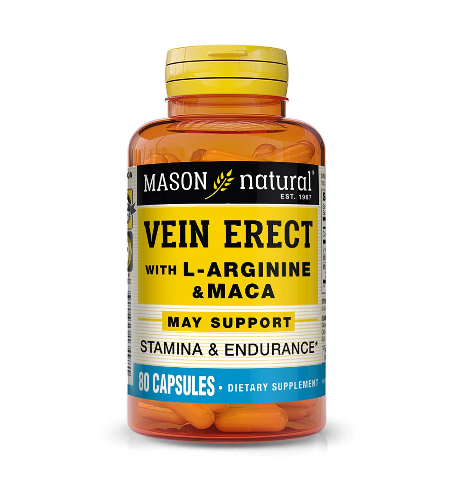 Mason Natural Vein Erect Supplement with L-Arginine & Maca - 80 Capsules - Buy Online on GoSupps.com