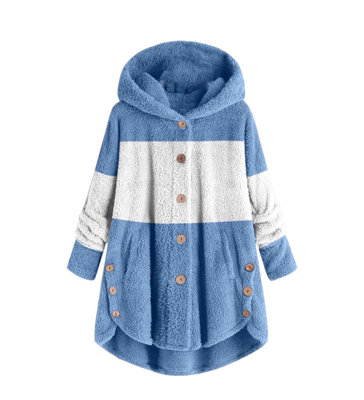 Buy Hanxiulin Oversized Plush Fleece Jacket for Women - Warm Long Winter Parka & Transition Coat in Light Blue - Buy Online on GoSupps.com