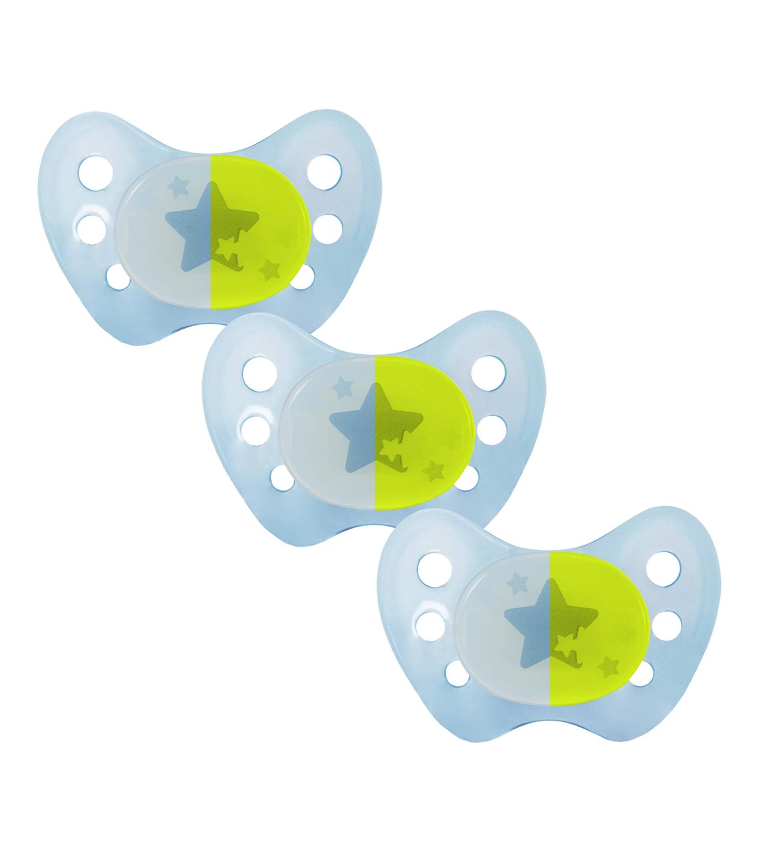 DentiStar Night Latex Pacifier 3-Pack Size 3 (14+ Months) - Dental & Jaw-Friendly Glow in the Dark Made in Germany - Star Motif in Blue - Buy Online on GoSupps.com