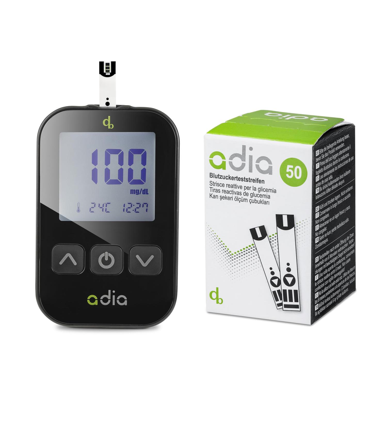Adia Diabetes Set 2022 - MG/DL Blood Sugar Test Kit with 60 Strips & 10 Lancets | International Shipping - Buy Online on GoSupps.com