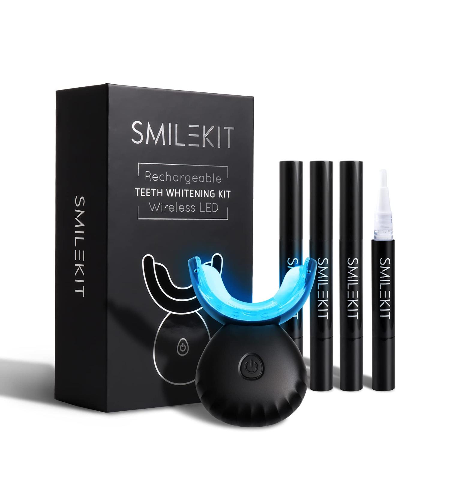 Afranti Home Wireless Teeth Whitening Kit - 16-Point LED Accelerator, Natural Whitening, Stain Removal - 4 Gel Pens, Color Card - Black - Buy Online on GoSupps.com