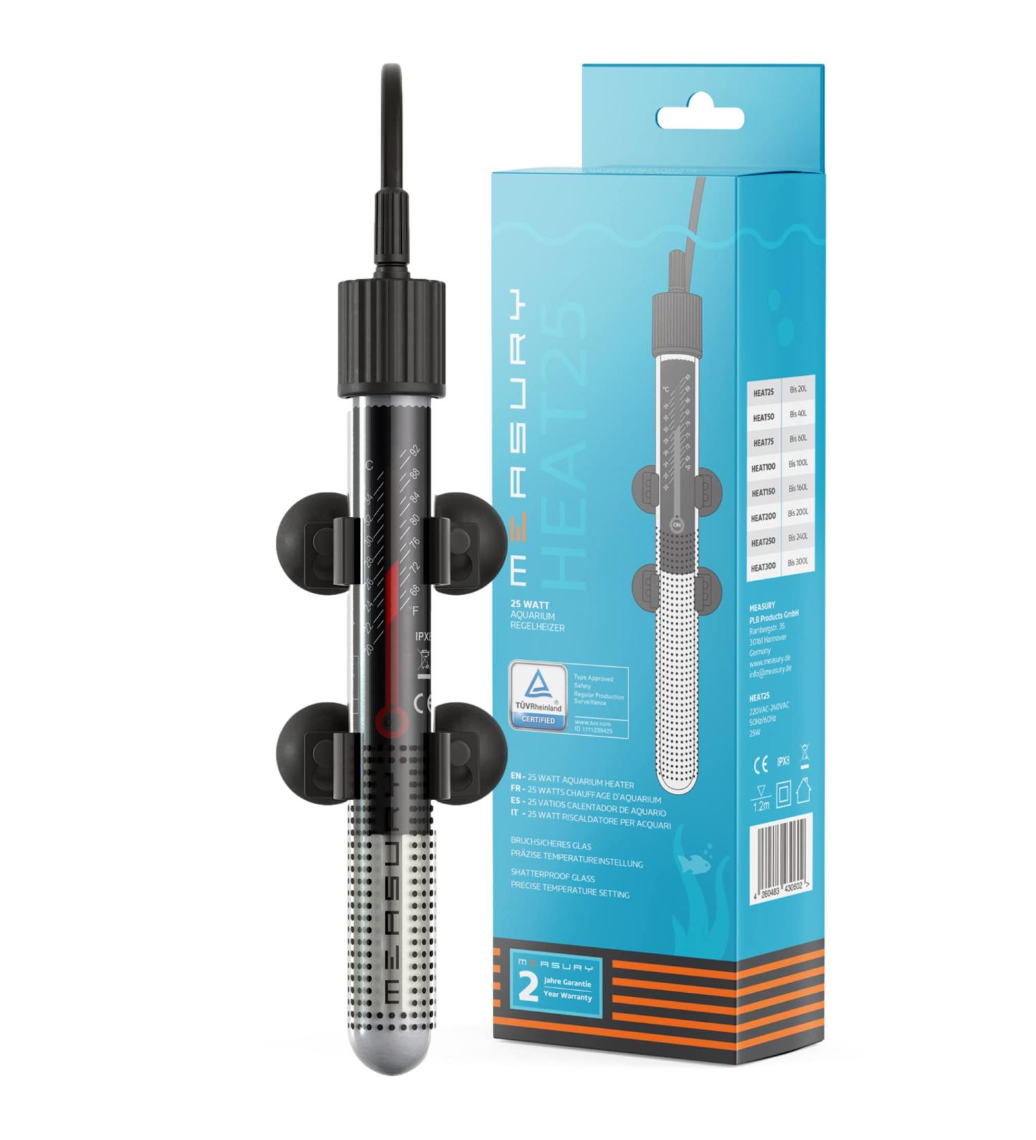 Measury Aquarium Heater 25W - Ideal for Nano Aquariums up to 20L with Indicator Light - Buy Online on GoSupps.com