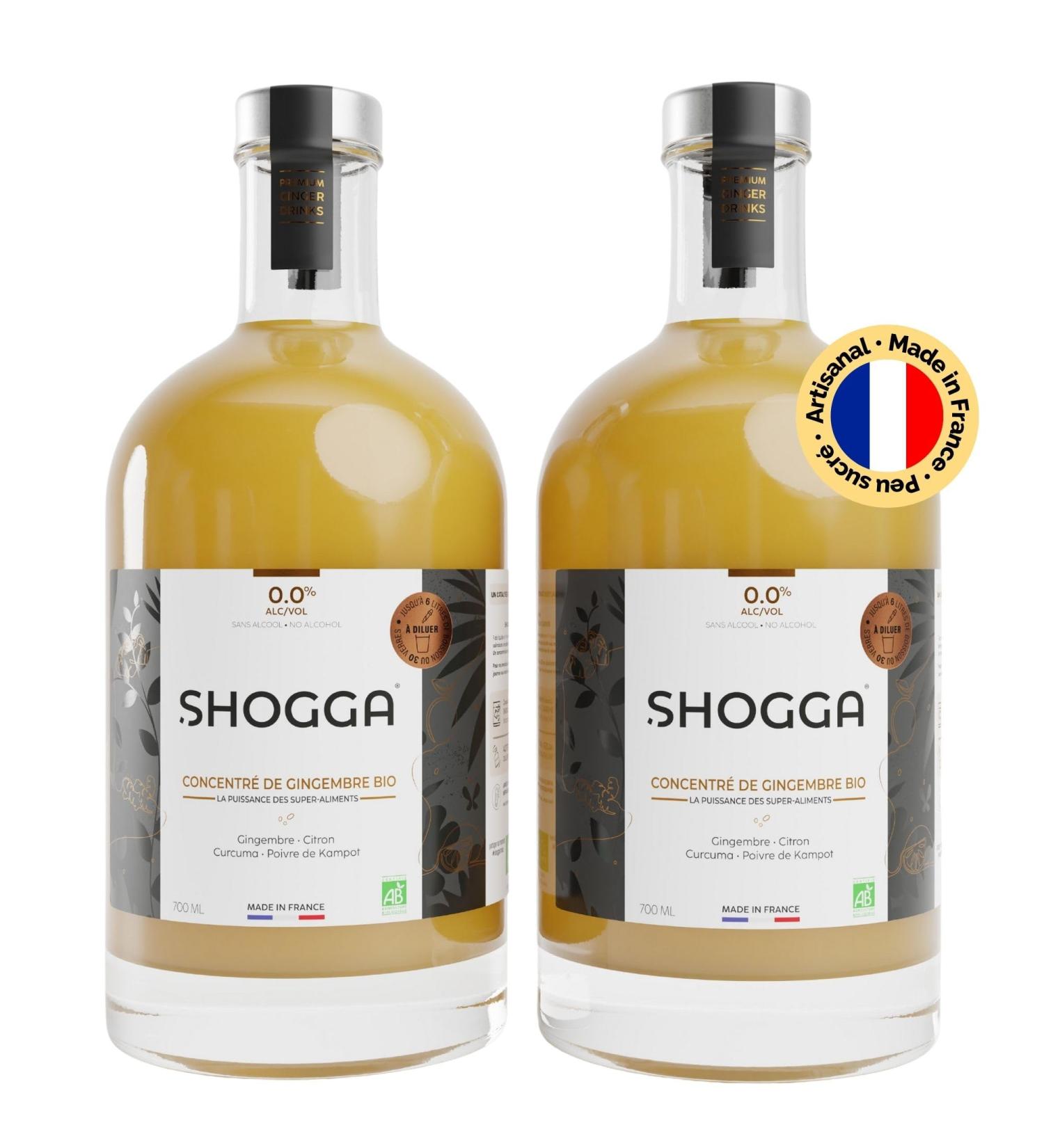 SHOGGA | Organic ginger concentrate (2x700 ml) | Made in France | Premium drink without alcohol | 12 superfoods: fresh cold pressed ginger lemon turmeric kampot pepper herbs and spices. - Buy Online on GoSupps.com