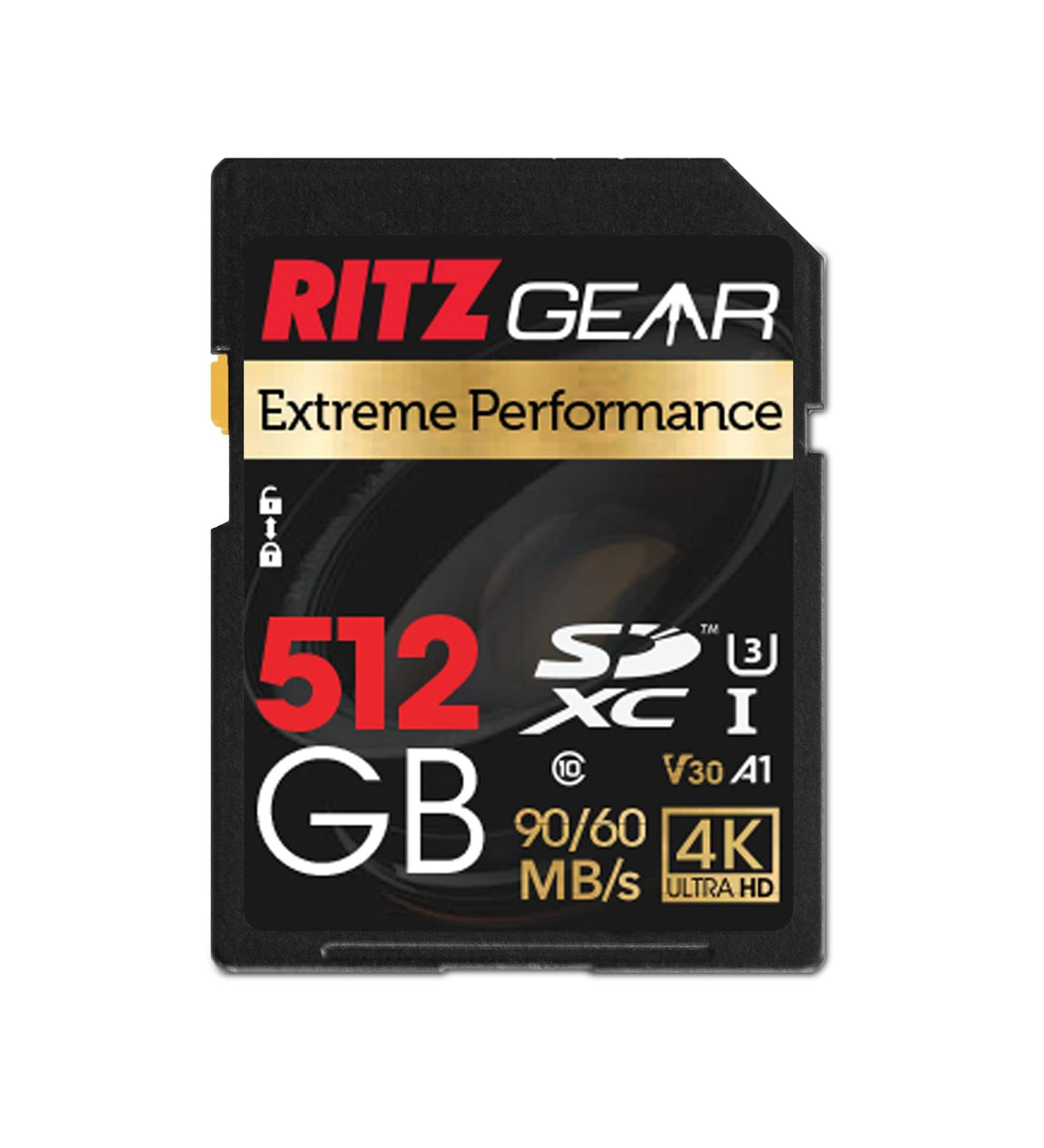 RITZ GEAR Extreme Performance 512GB SDXC Memory Card - 90/60 MB/S U3 Class-10 V30 for Full HD, 3D, 4K Video & Raw Photography - Buy Online on GoSupps.com