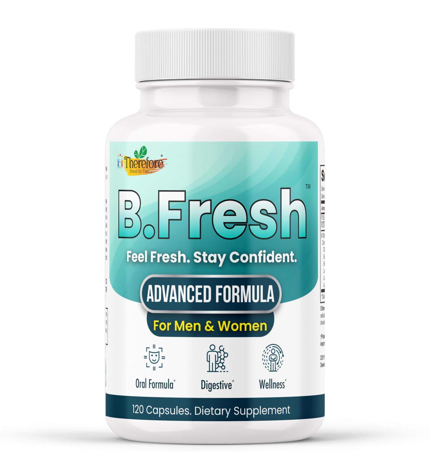 Therefore B.Fresh Breath Freshener Capsules for Adults Oral Probiotics for Bad Breath & Dental Health Support Fresh Breath from Inside Alcohol-Free Vegan 120 Capsules - Buy Online on GoSupps.com