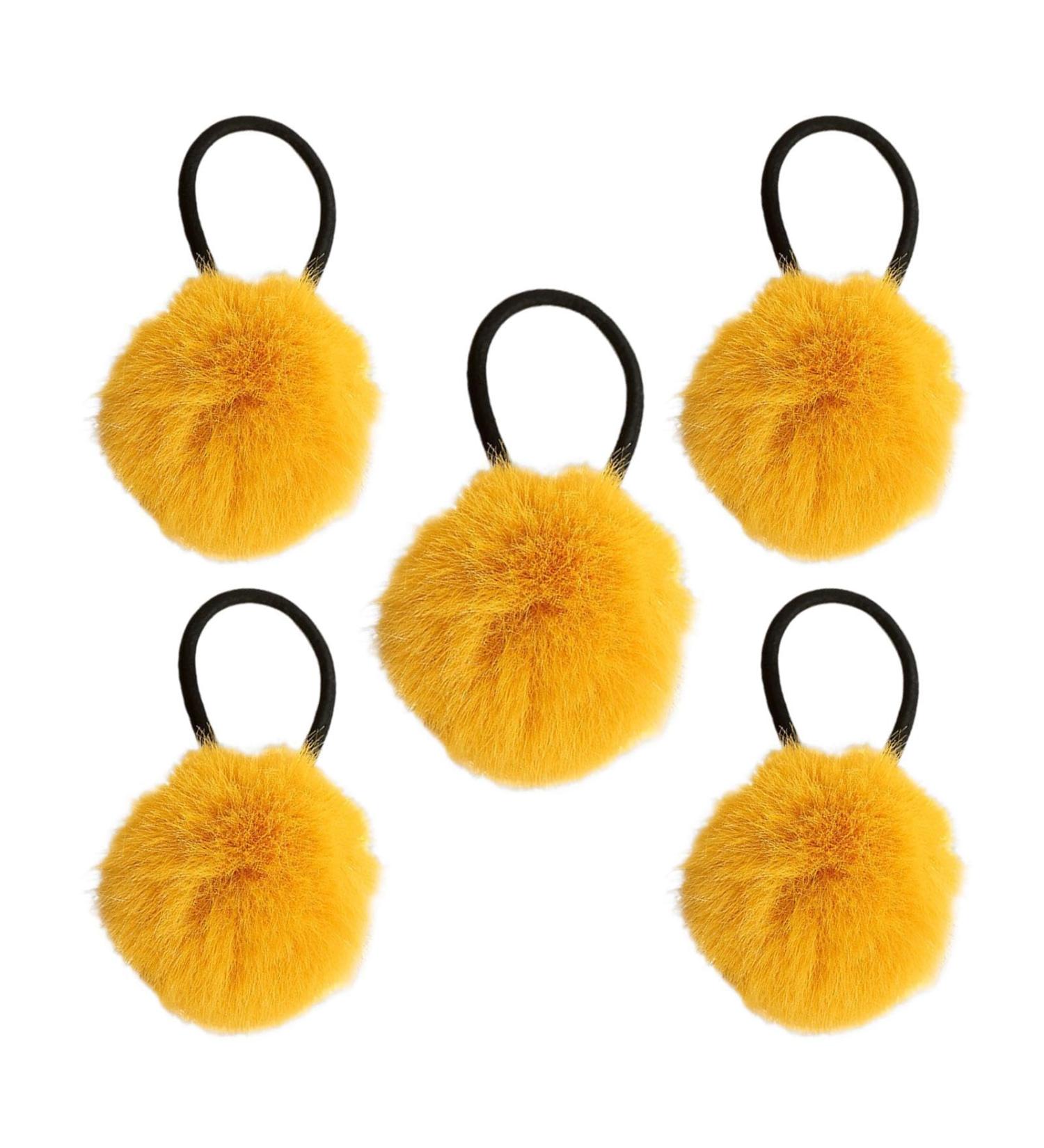 Girls Hair Ties Chic Furry Ball Hair Ties | Fashion Hair Accessories Furry Ball Ponytail Holder for Daughter Sister Friends Wife Family turmeric - Buy Online on GoSupps.com