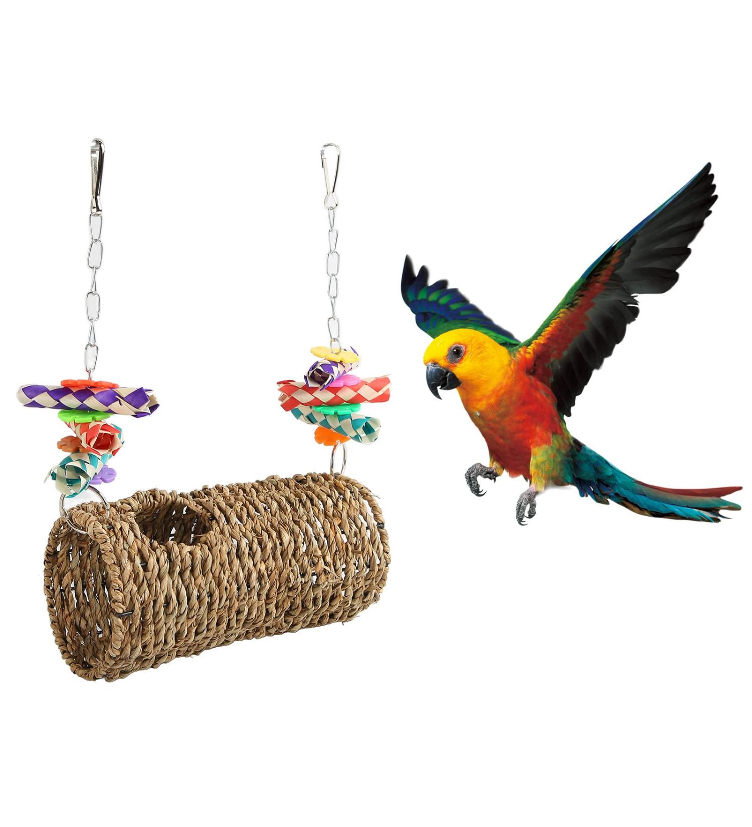Durable Bird Grass Woven Swing with Hooks - Fun Chew Toys for Parrots Budgies Lovebirds & Finches - Ideal Bird Cage Accessory - Buy Online on GoSupps.com