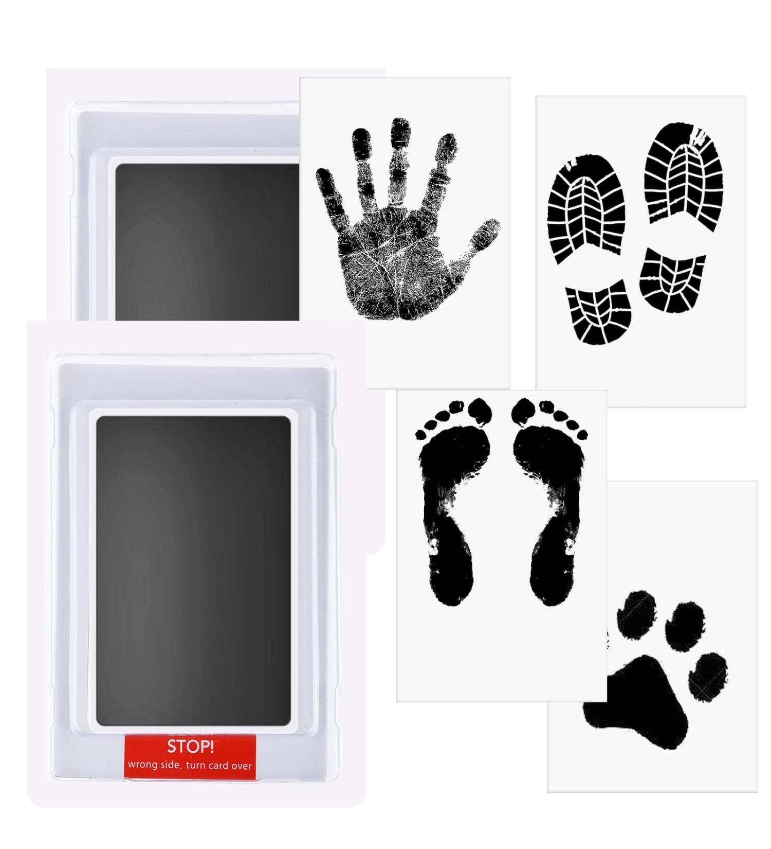 Baby Handprint and Footprint Kit 2 Pcs Clean Touch Baby Ink Pads for Hands and Feet with 4 Stamp Cards Safe Non-Toxic Inkless Handprint Kit for Baby Handprint Family Keepsake Gifts (Black) - Buy Online on GoSupps.com