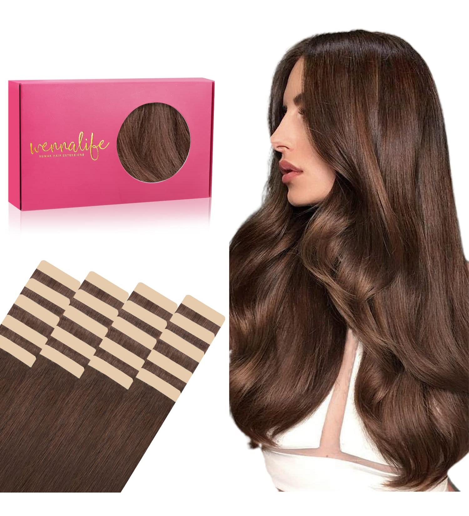Salife Tape Extensions - 20Pcs 40g 30cm Invisible Real Hair Extensions in Chocolate Brown #4 - Premium Remy Skin Weft - Buy Online on GoSupps.com