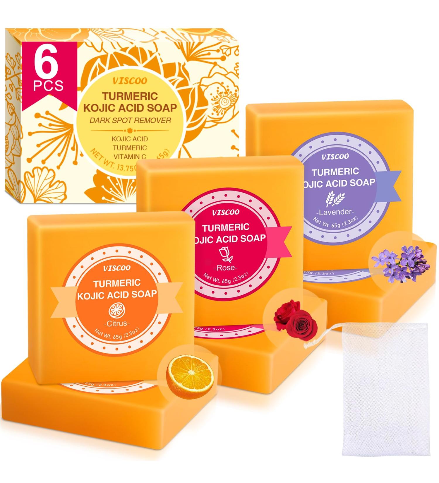 Buy Kojic Acid Soap - Dark Spot Remover & Turmeric Soap Bar (6 Pack) | Vitamin C Hyaluronic Acid Even Tone Skin - Buy Online on GoSupps.com