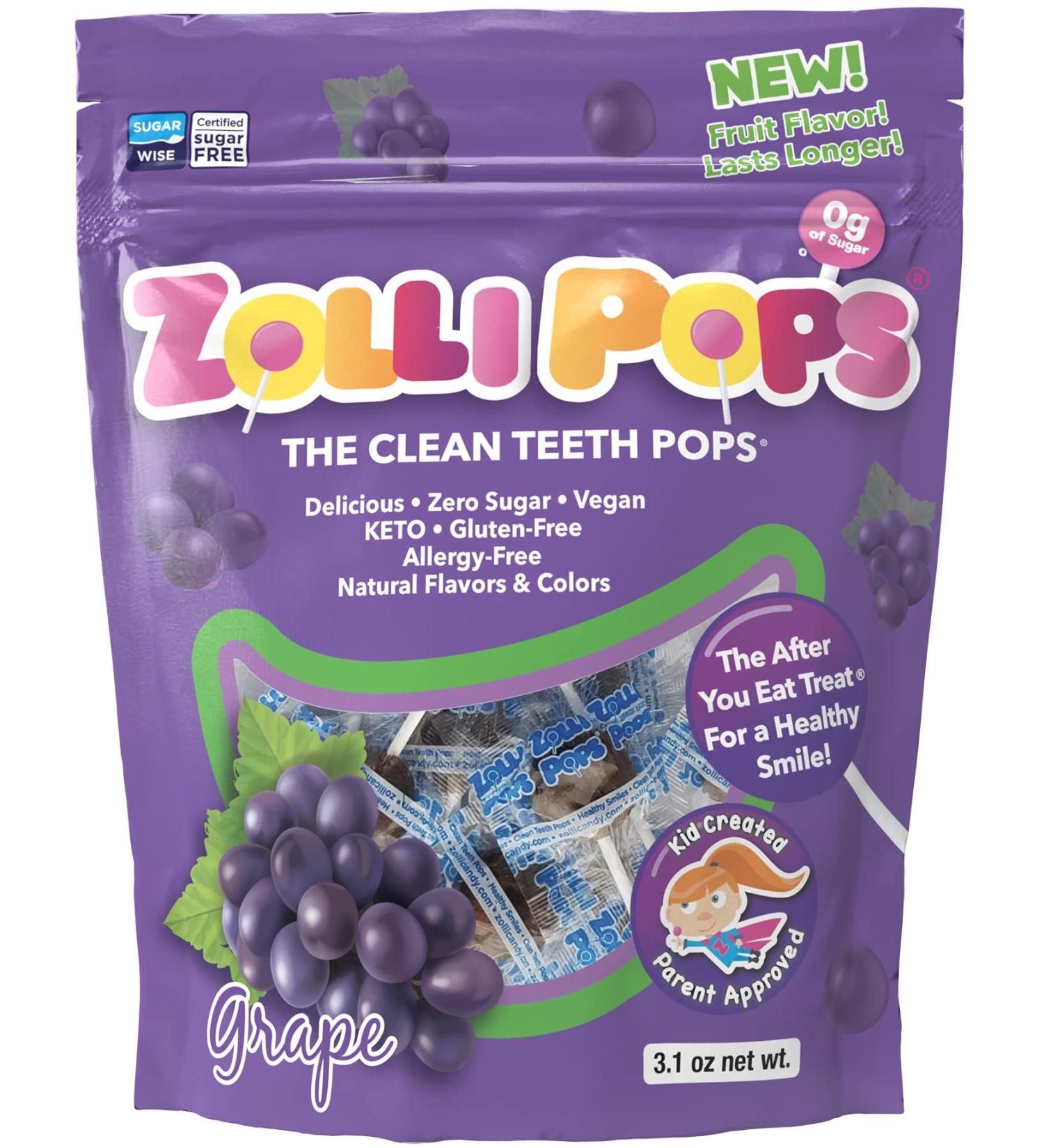 Zollipops Grape Clean Teeth Pops - 15 Count (3.1 oz) | Sugar-Free & Cavities Fighting Candy - Buy Online on GoSupps.com