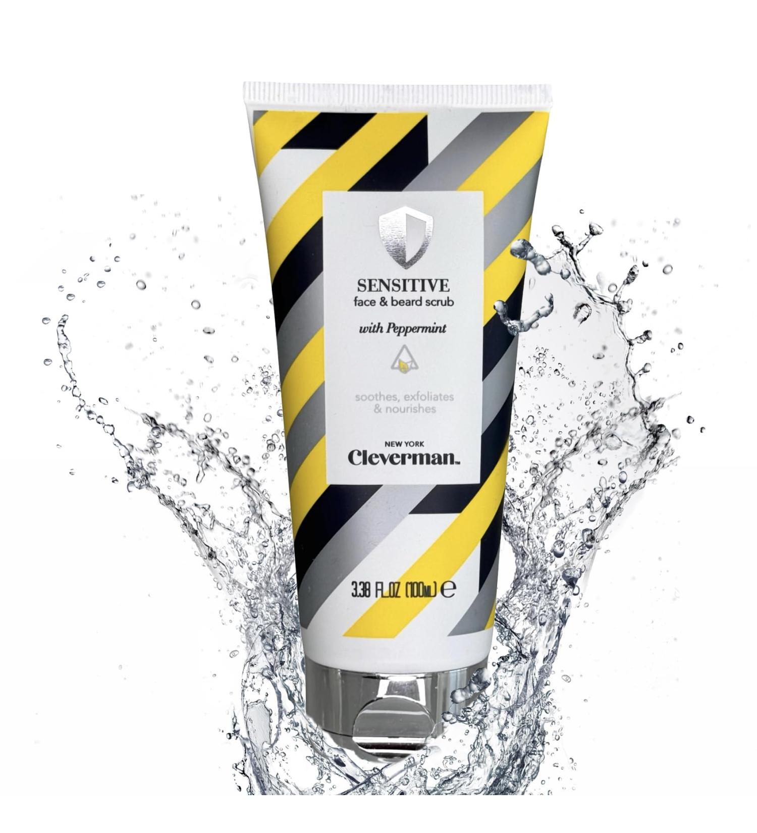 Cleverman Sensitive Face & Beard Scrub 100ml | Invigorating Peppermint Cleanser & Jojoba Exfoliator | Nourishing Organic Triple-Oil System - Buy Online on GoSupps.com