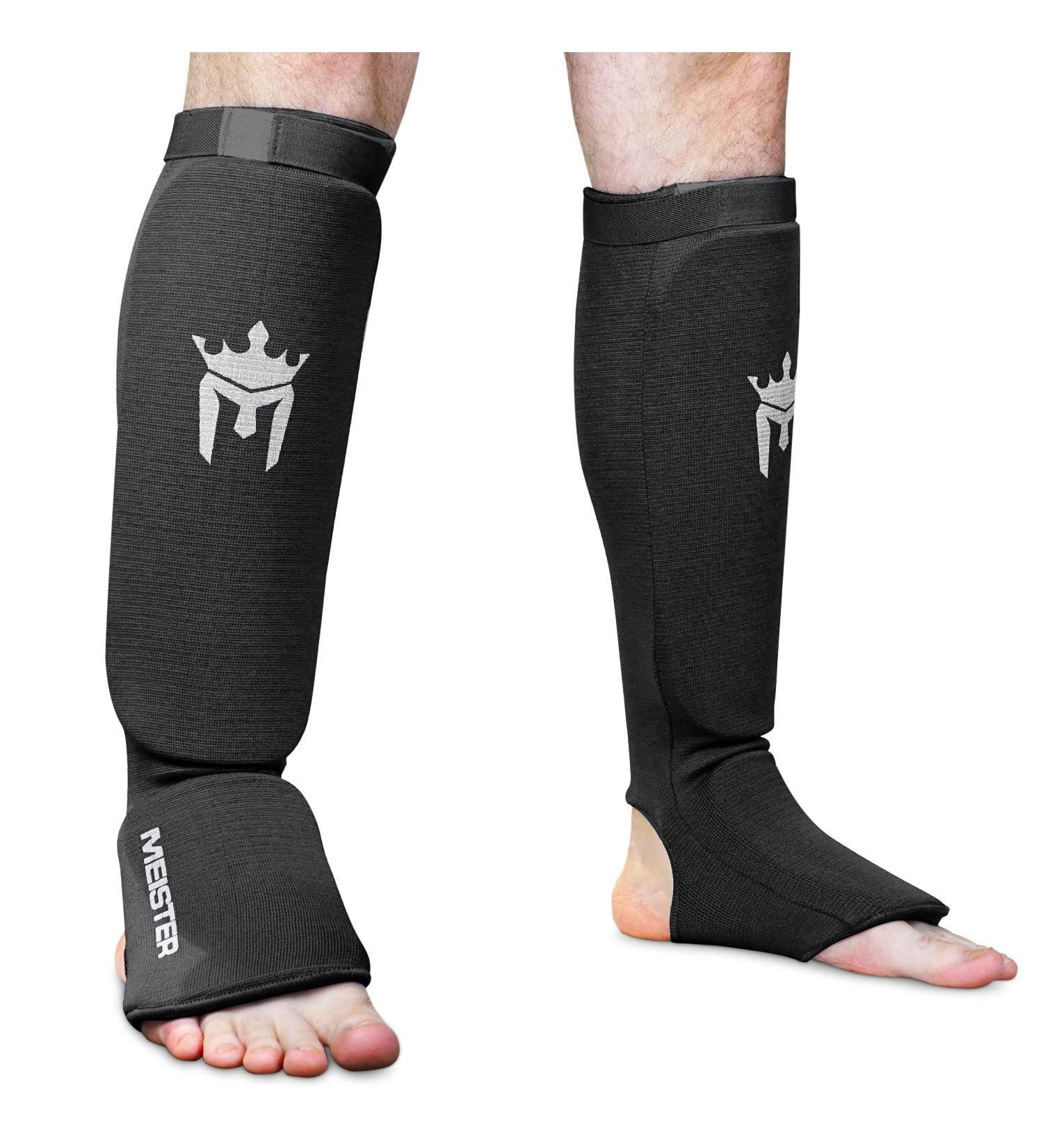 Meister MMA Elastic Cloth Shin & Instep Padded Guards - Black (S/M) - Buy Online on GoSupps.com