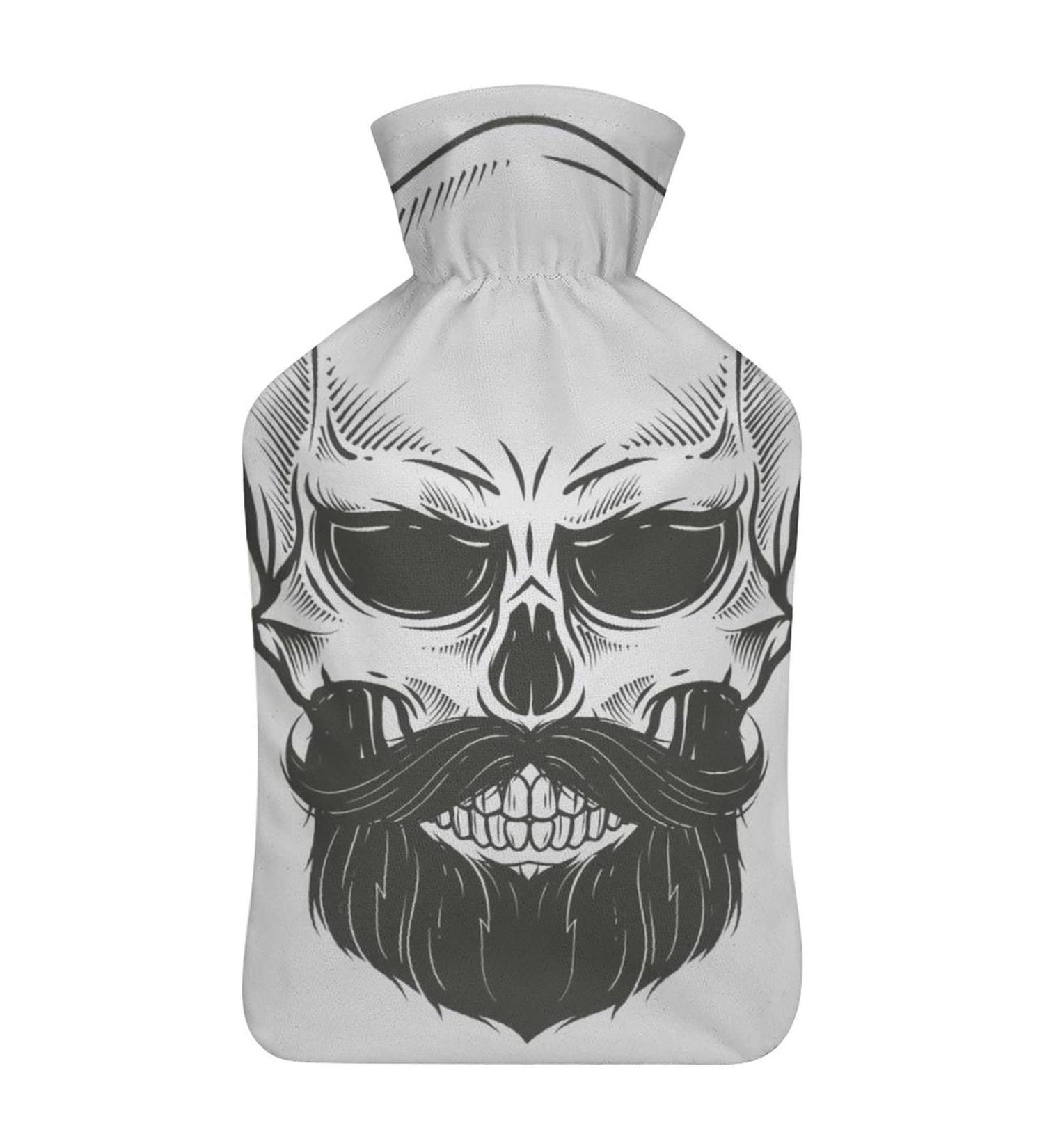 Bearded Skull Hot Water Bottle with Plush Cover | Ideal Hand Warmer for Adults & Children | 26.5x15.3cm - Buy Online on GoSupps.com