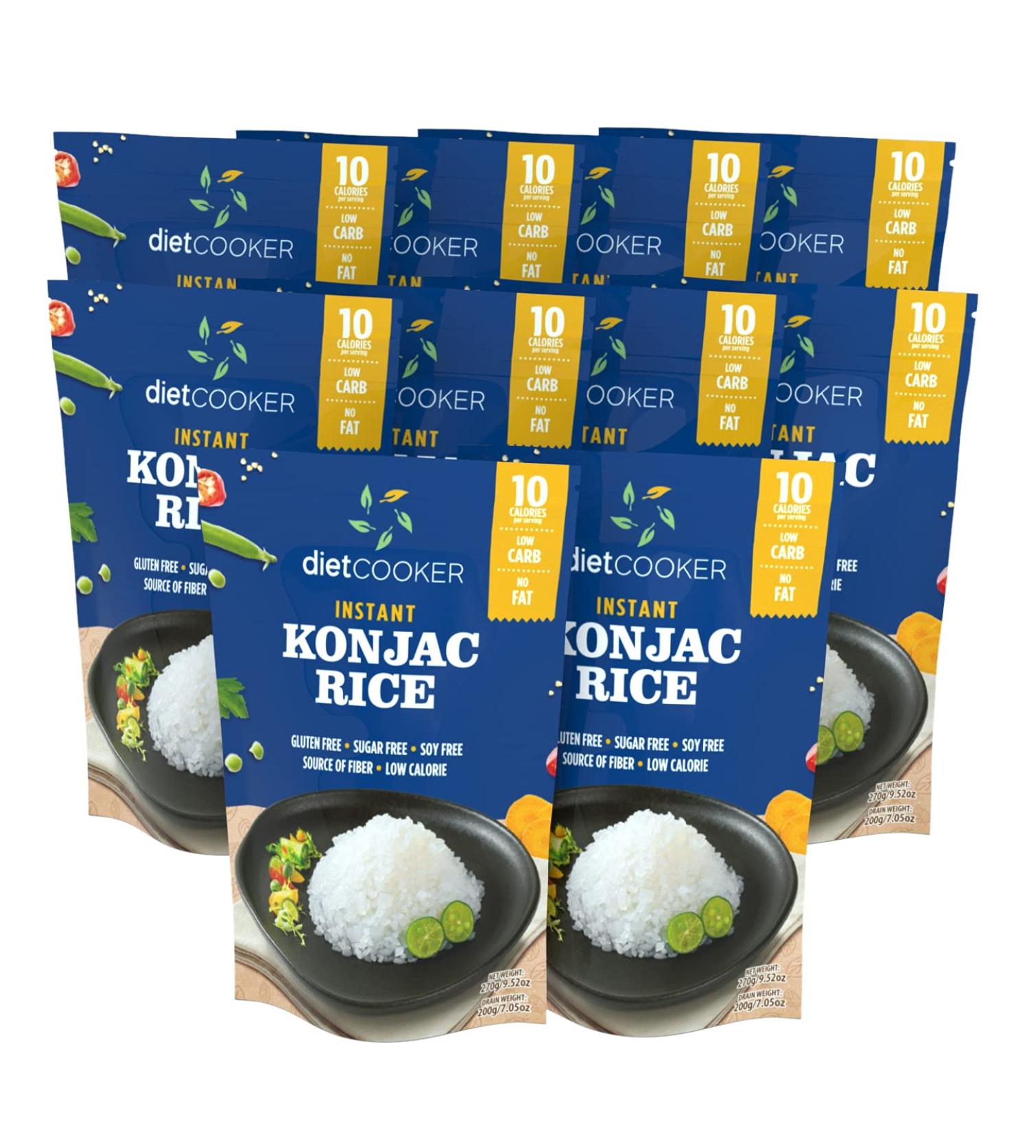 Diet Cooker Konjac Rice 9.52 oz (10 Pack) - Keto & Vegan Friendly, Odor Free, Low Calorie, Zero Net Carbs - Slim Rice for Healthy Diets - Buy Online on GoSupps.com