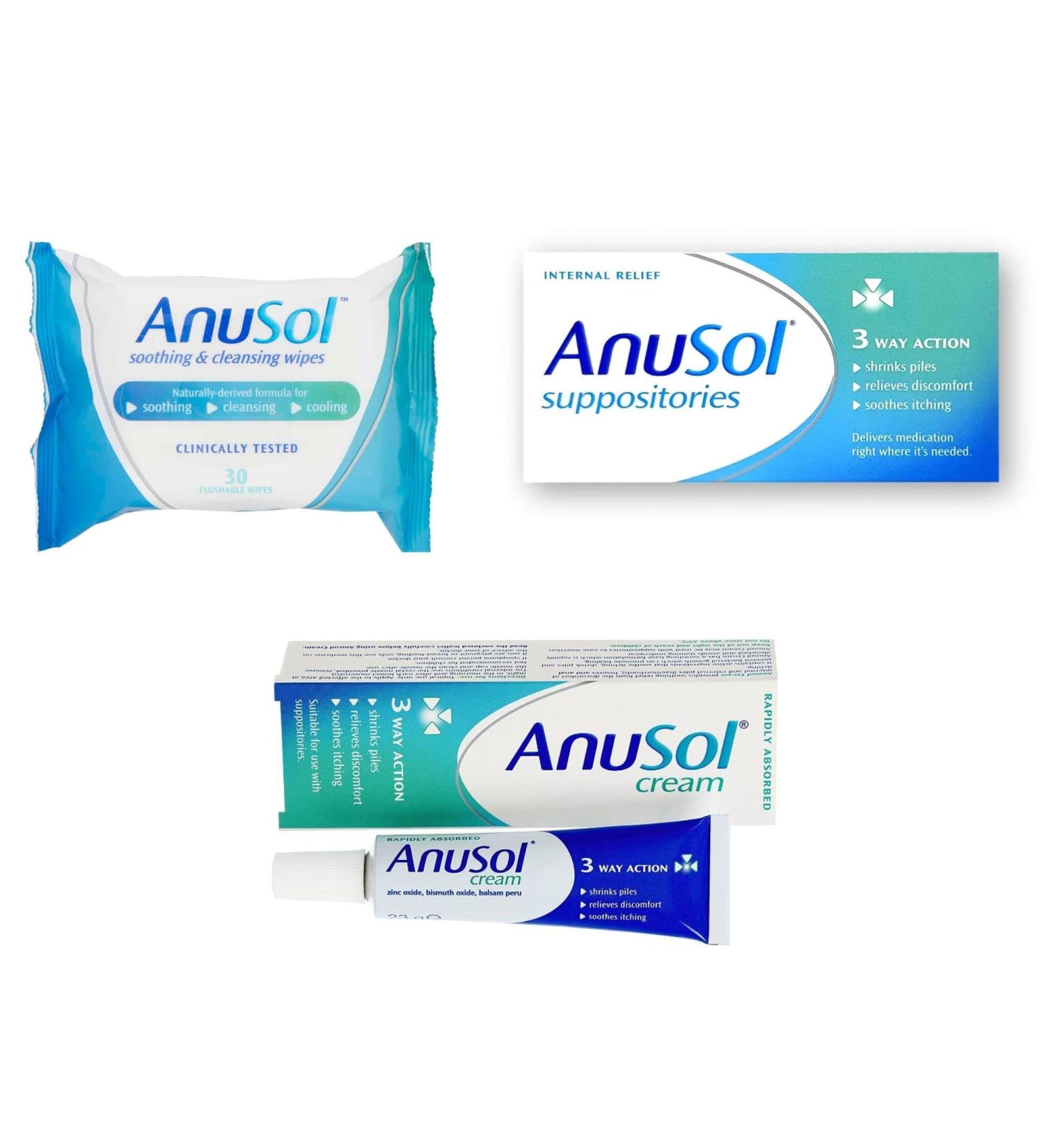 Anusol Wipes Cream and Suppository Bundle