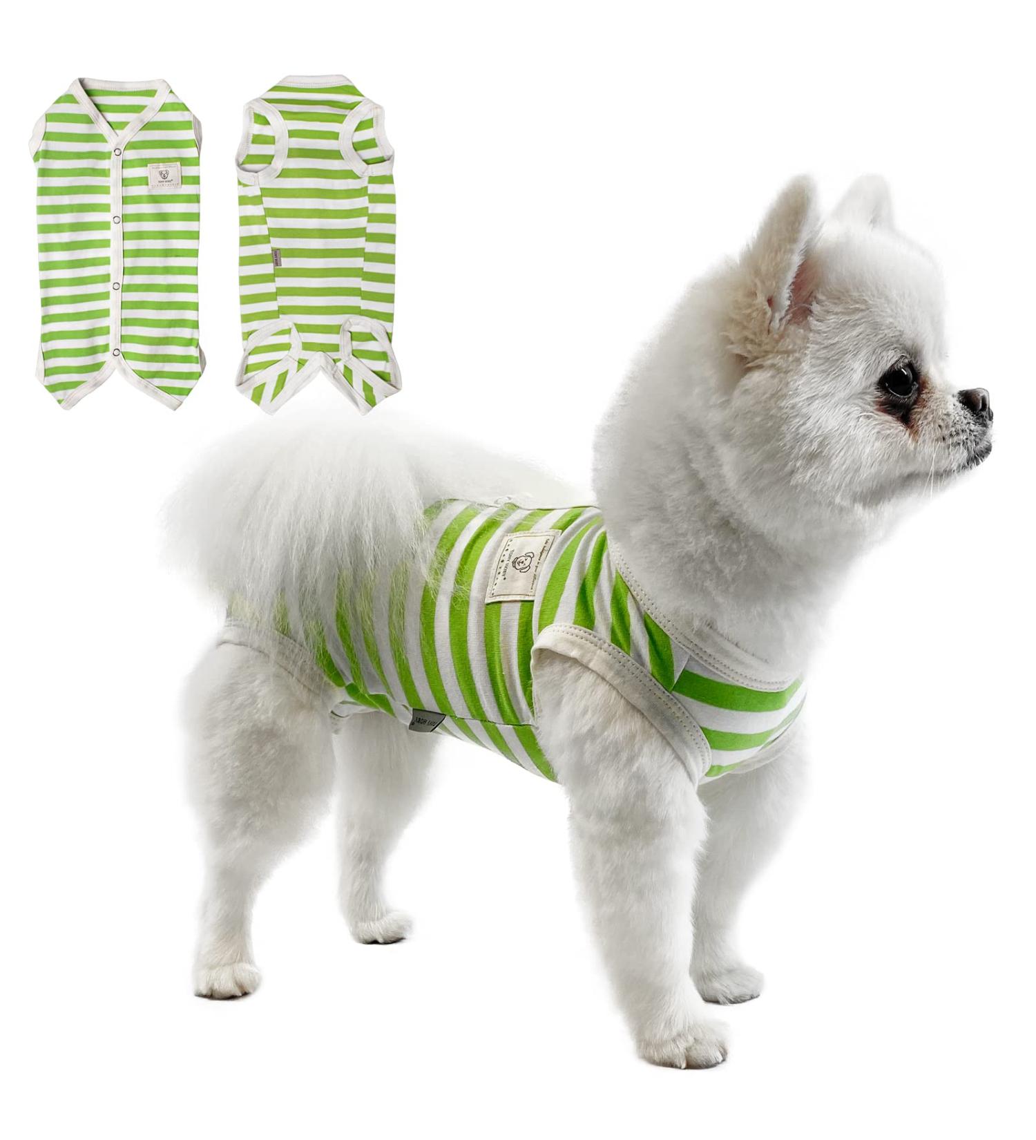 TONY HOBY Dog Summer Pajamas - Striped Sleeveless Dog Overalls in White & Green (Medium) - International Shipping Available - Buy Online on GoSupps.com