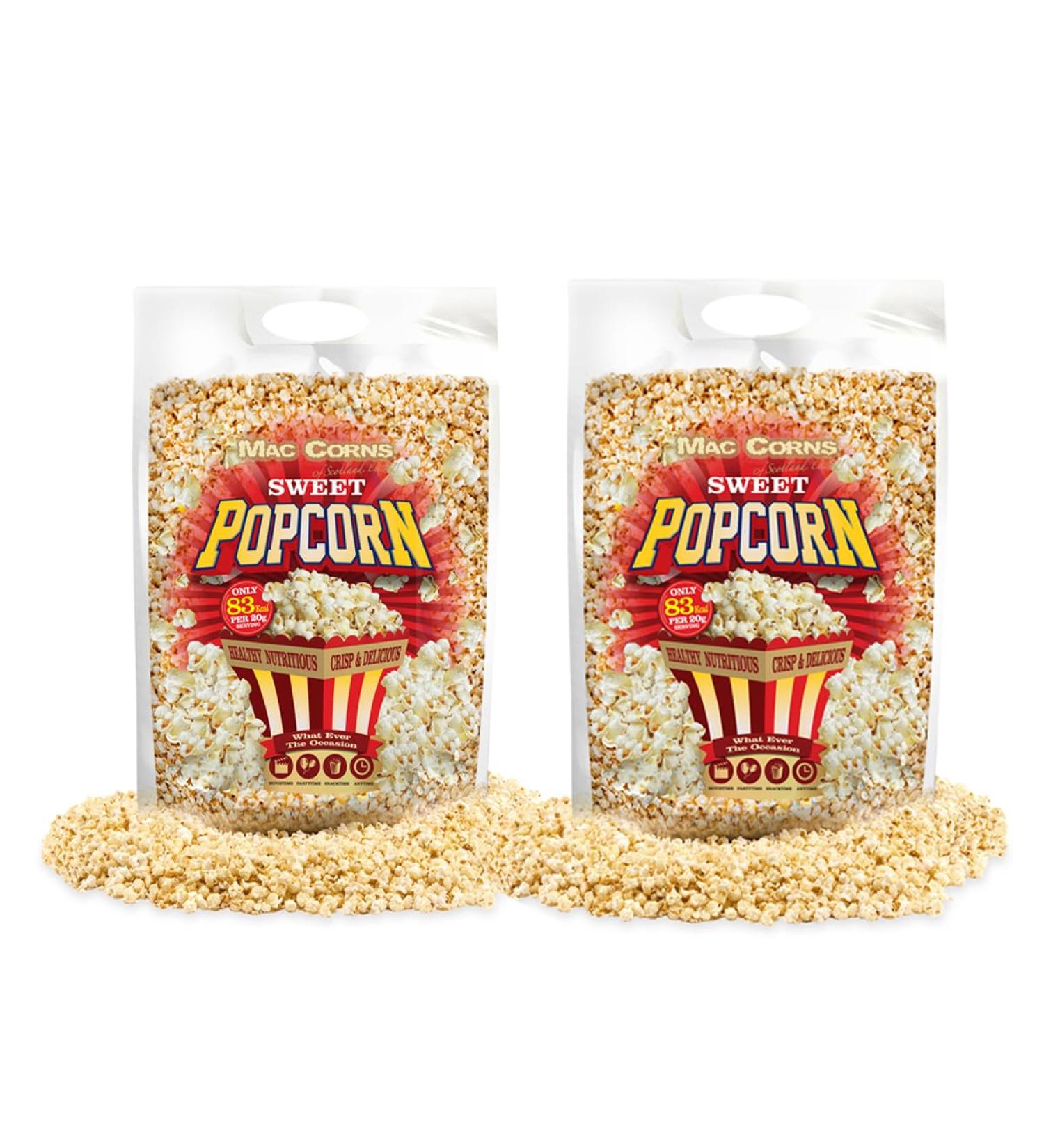 Mac-Corns (2 Pack x 1kg) Sweet Popcorn New Re-sealable Mega Pack Traditionally Popped Sweet Popcorn Free From: GM Nut Sesame Gluten Soy - Buy Online on GoSupps.com