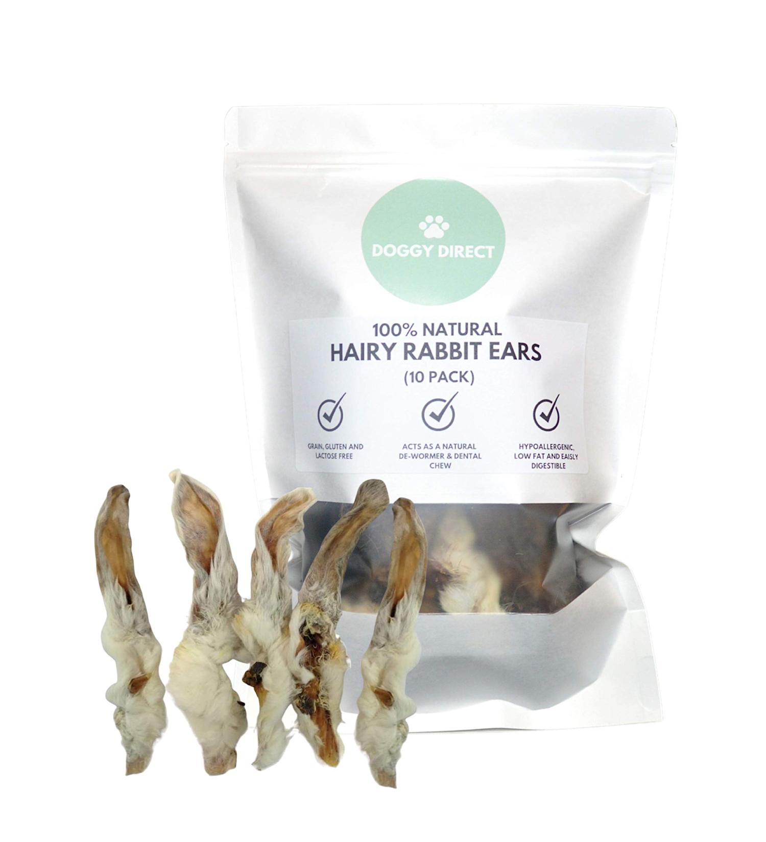 Doggy Direct Natural Hairy Rabbit Ears Dog Treats - 10 PACK - Buy Online on GoSupps.com
