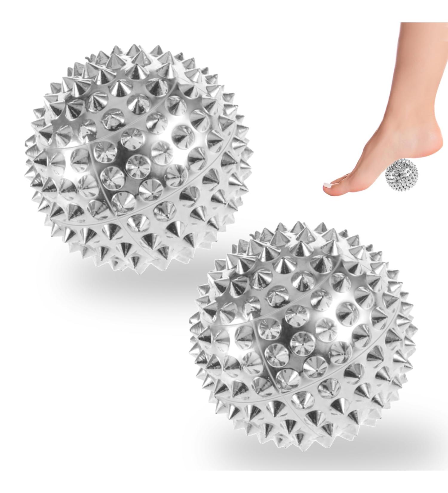 Buy Hedgehog Ball Massage Set | 2 Magnetic Acupressure Balls for Plantar Muscle Regeneration & Myofascial Relaxation - Silver - Buy Online on GoSupps.com