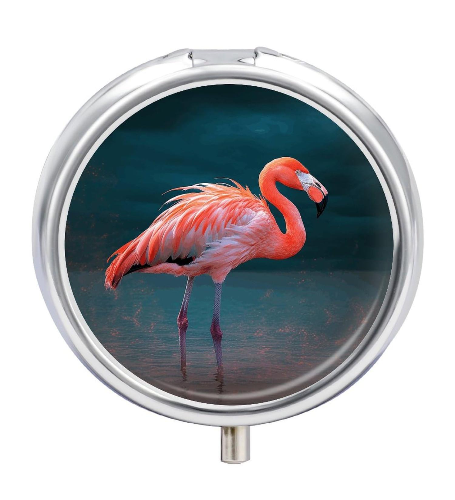 Pill Box with Flamingo Print - 3 Compartment Portable Pill Organizer for Travel Purse & Pocket - Buy Online on GoSupps.com