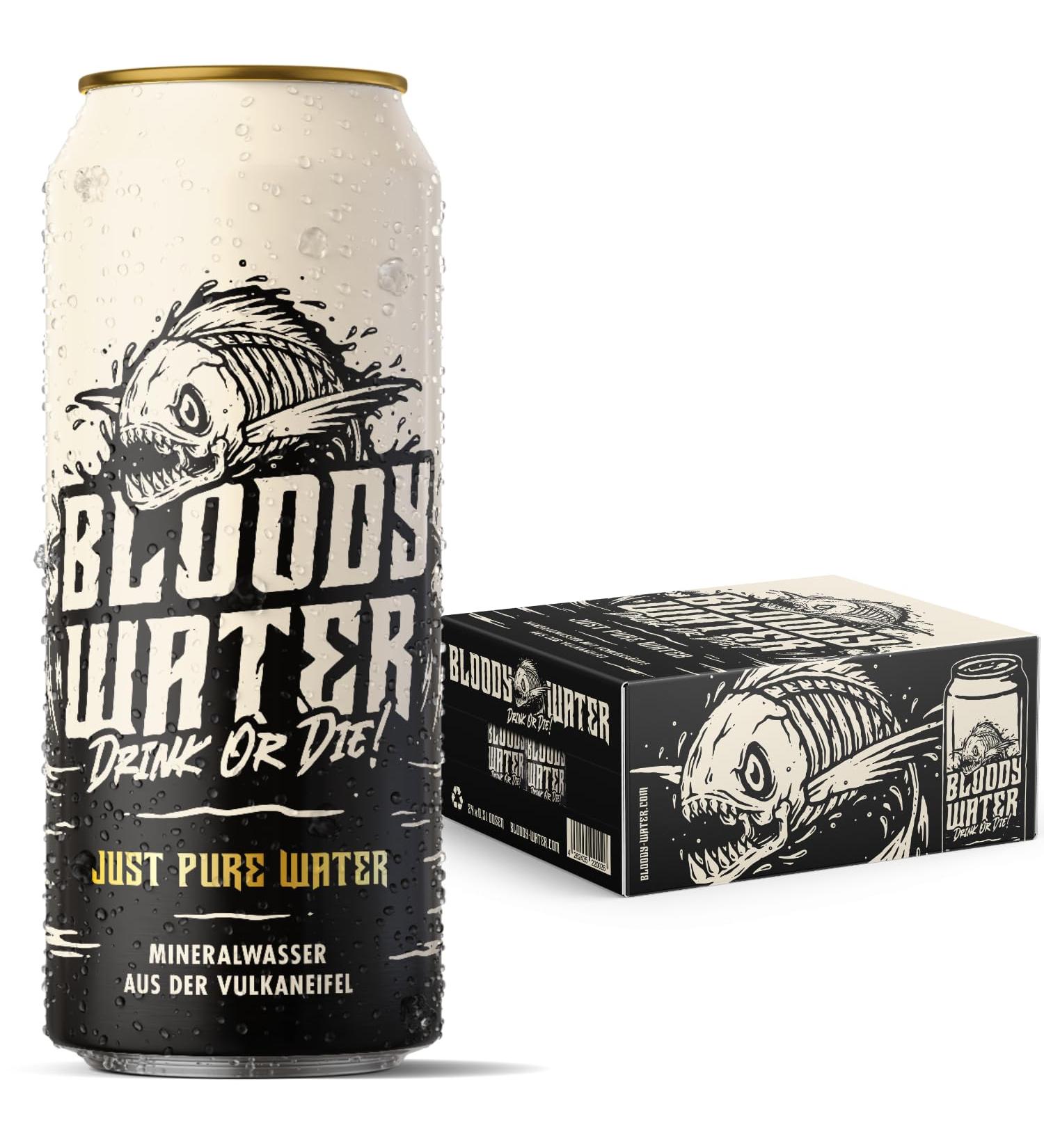 Buy Bloody Water Mineral Water - Medium Carbonated 24x500ml Cans | Plastic-Free Disposable Packaging | International Shipping - Buy Online on GoSupps.com