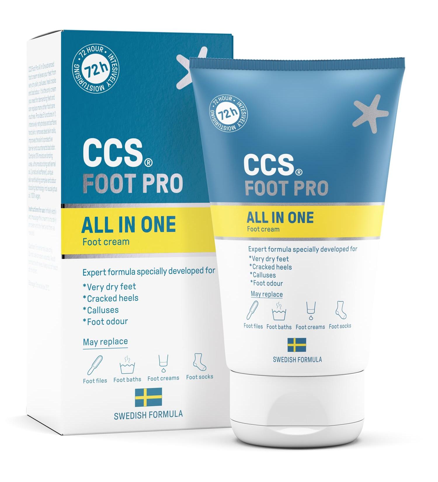 CCS All In One Foot Cream 100ml - Foot Pro Cream for Cracked Heels, Dry Skin & Calluses - Moisturizing Formula for Very Dry Feet - Buy Online on GoSupps.com