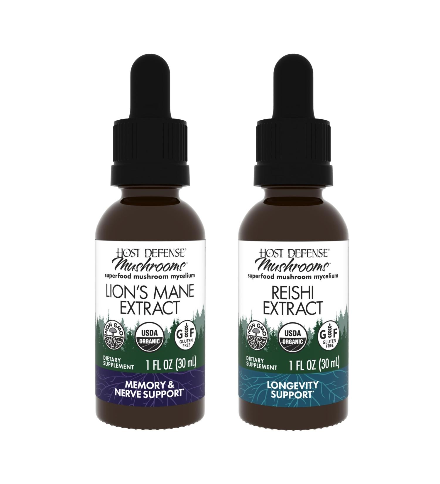 Host Defense Bundle with Lion's Mane Extract 1 fl oz & Reishi Extract 1 fl oz - Support Brain Health Memory & Focus - Support Heart & Immune Health* - Buy Online on GoSupps.com