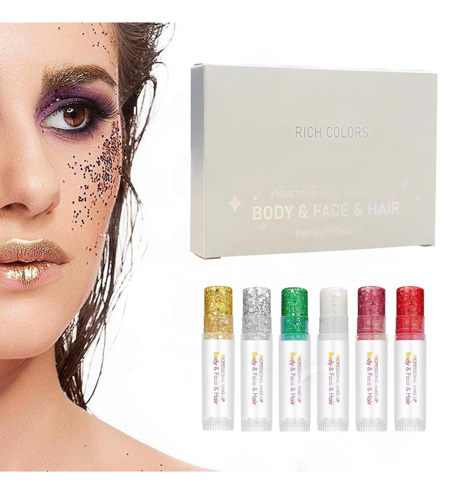 Glitter Face Stick 6 Colors of Shimmering Gel Paint - Face Makeup with Glitter - For Concerts Parties Clubbing Halloween Carnival Christmas and Themes - Buy Online on GoSupps.com
