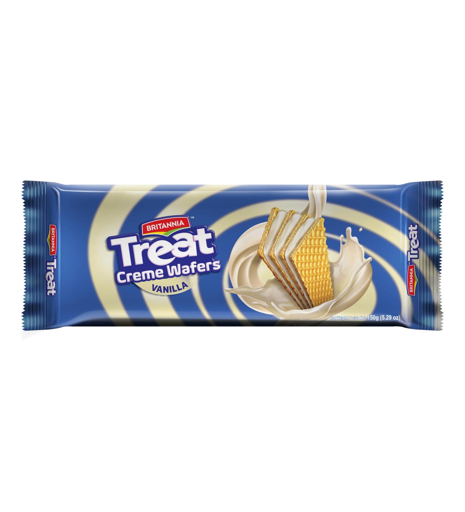 Britannia Treat Vanilla Wafer Cookies Pack of 24 (24 x 150g) | Delicious Vanilla Cream Filling | Crispy and Light Wafer Snack