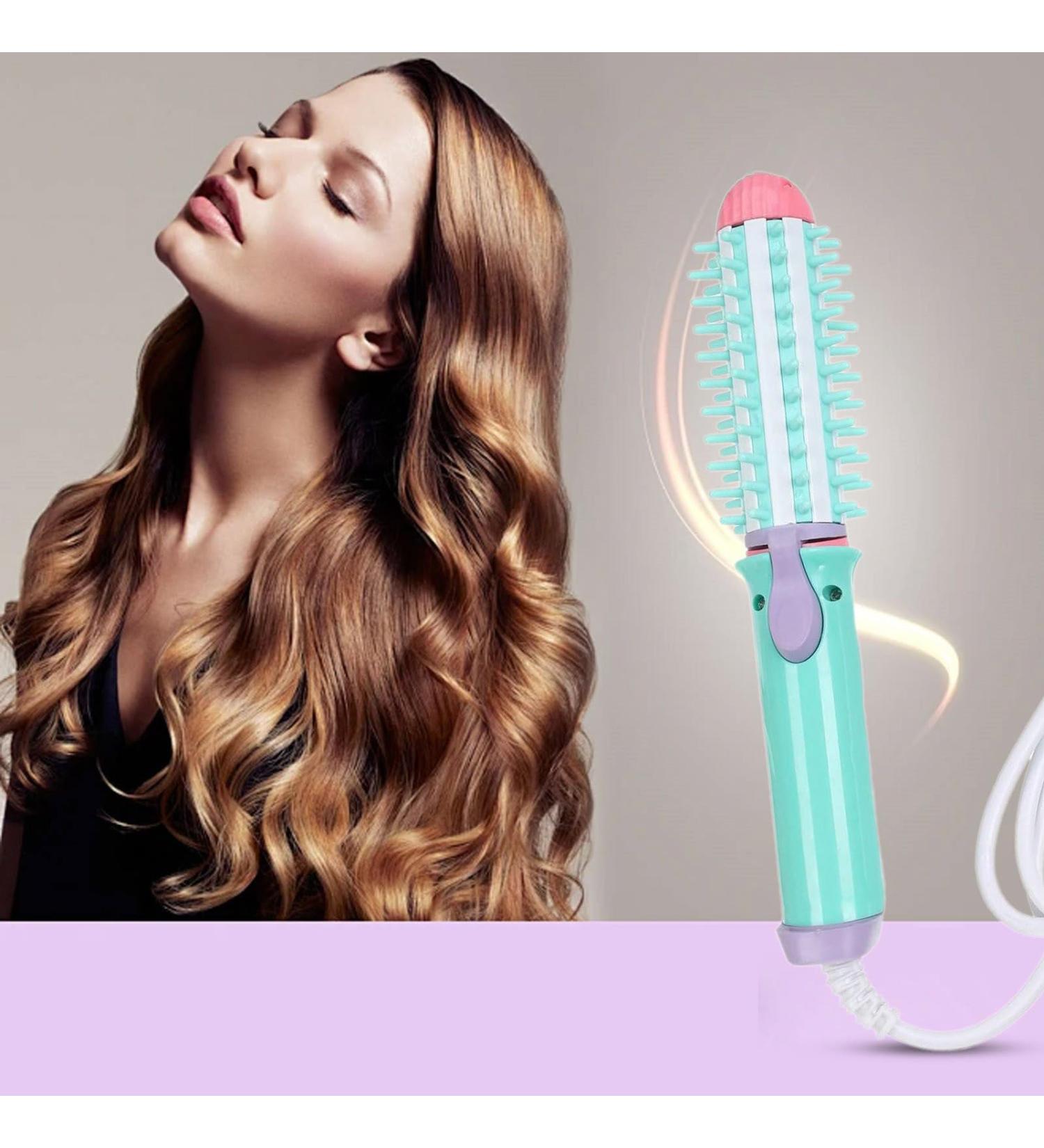 Buy 2-in-1 Ceramic Heated Curling Iron Brush for Travel - Mini Hair Curler & Straightener - Anti-Scald Volume & Smoother Hair - Blue - Buy Online on GoSupps.com