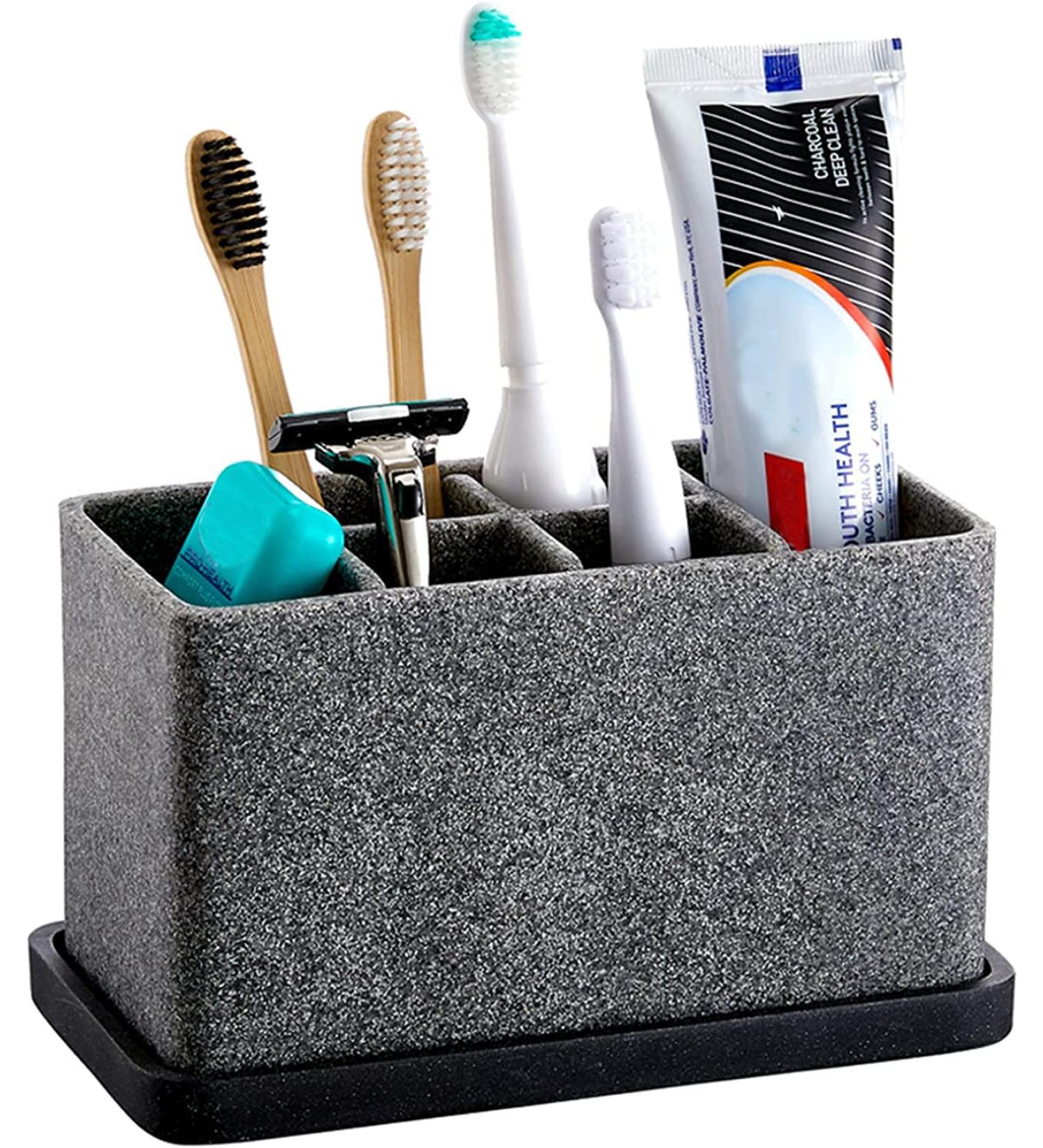 ZCCZ Large Toothbrush Holder - Stylish Gray Granite Bathroom Organizer for Electric Toothbrush Cosmetics & More - Buy Online on GoSupps.com