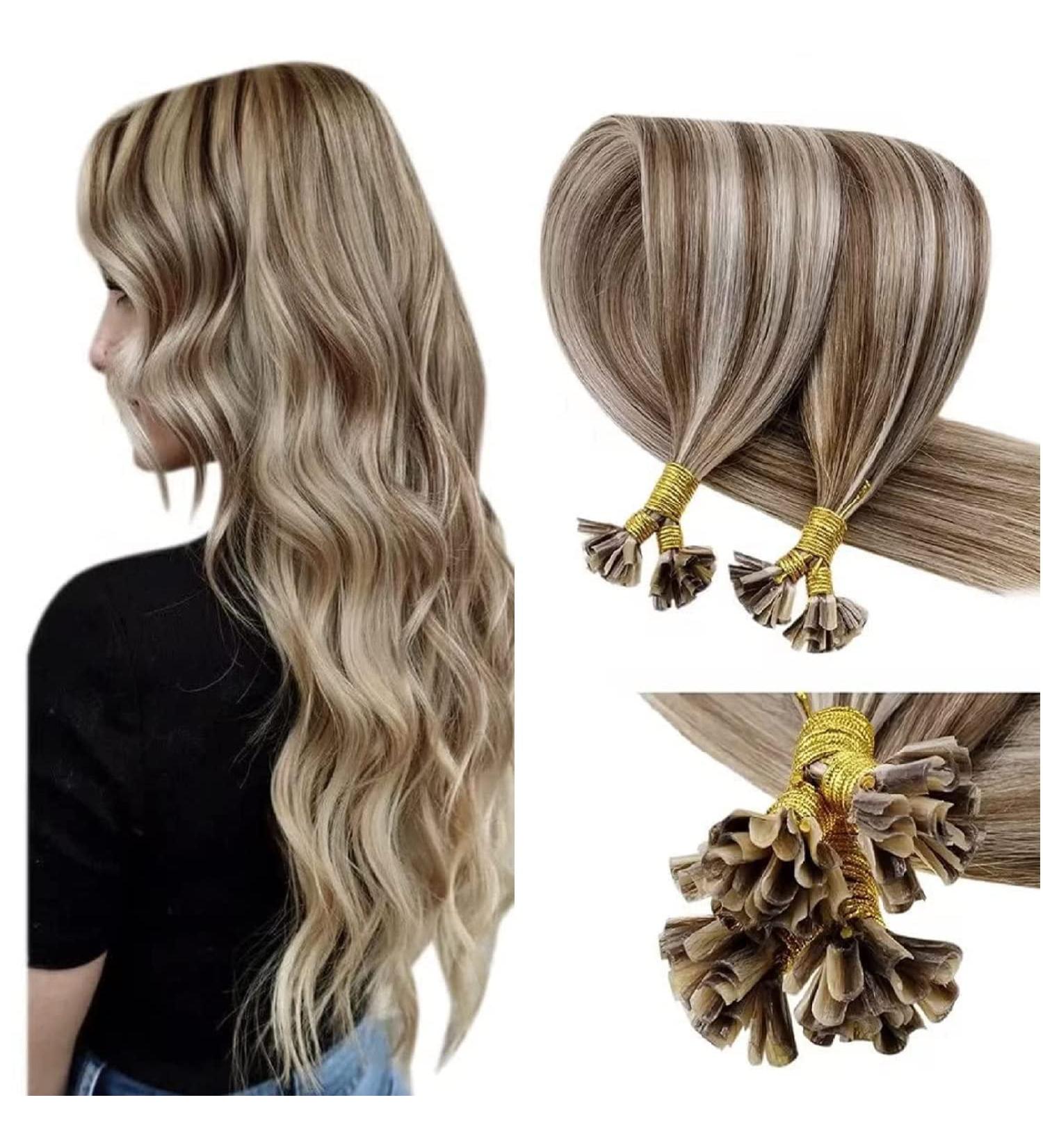 Buy Laavoo Keratin Bonding Extensions - Real Hair U Tip 40cm Brown & Blonde Highlights | 50g 1g/s #P8/24 - Buy Online on GoSupps.com