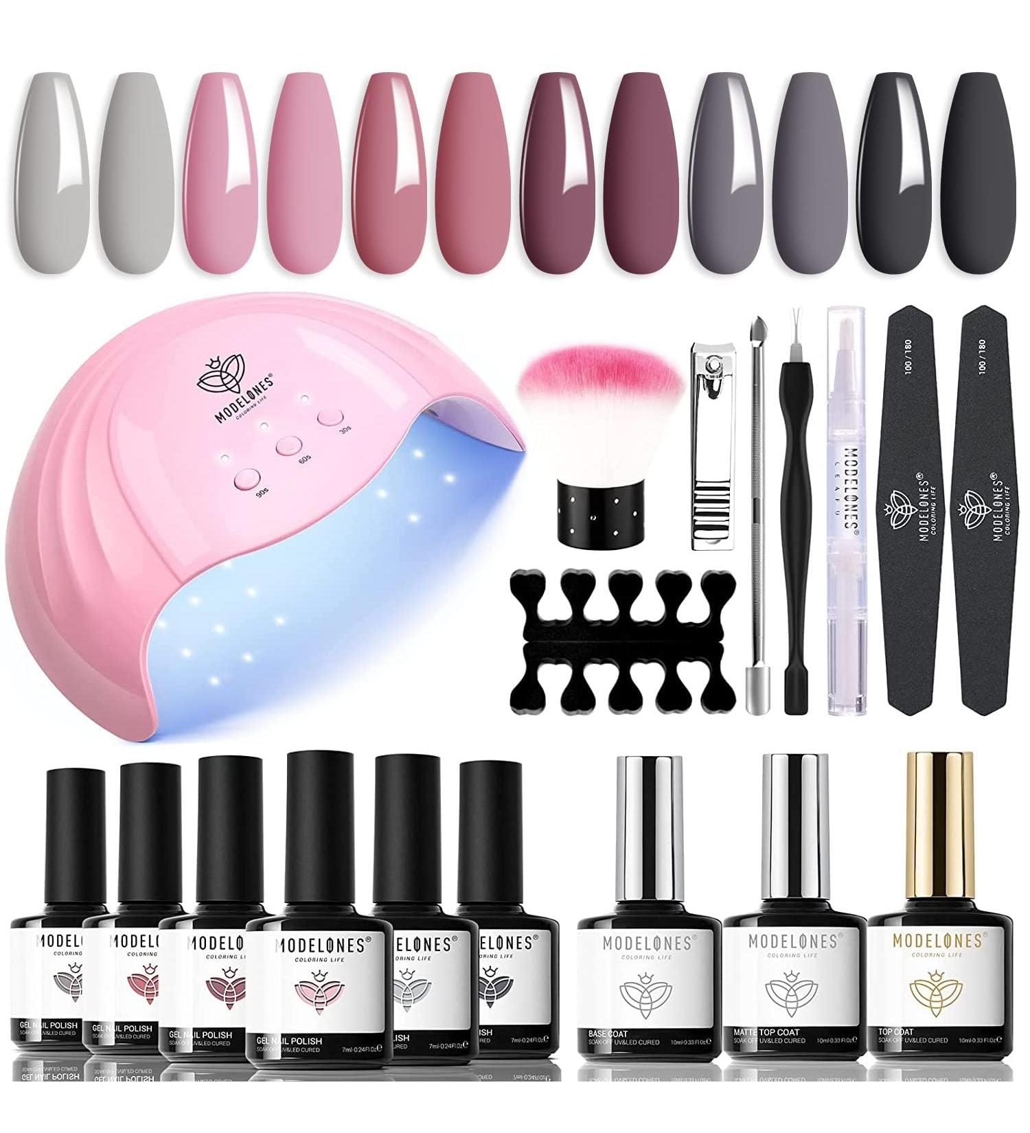 Modelones Gel Nail Polish Kit with U V Light 48W Nail Dryer Lamp Pink Brown Nude Gel Nail Polish Set Soak Off Base and Top Coat Nail Tools French Manicure Design Nail Art Starter Kit Mother's Day Gift for Women - Buy Online on GoSupps.com