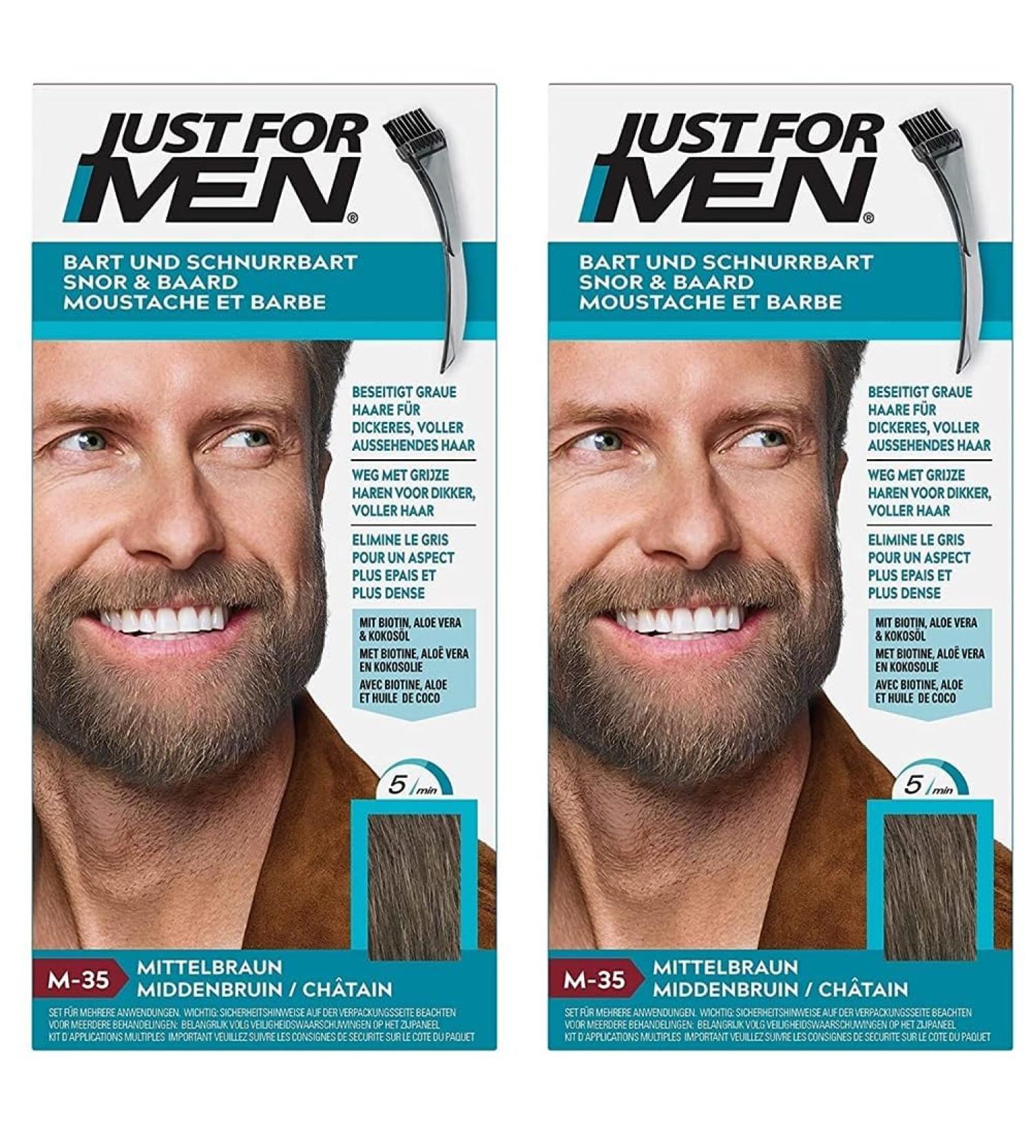 Just for Men Mustache & Beard Coloring - Medium Brown M35 (2-Pack) | Eliminate Gray Hair & Achieve Full Look with Applicator Brush - Buy Online on GoSupps.com