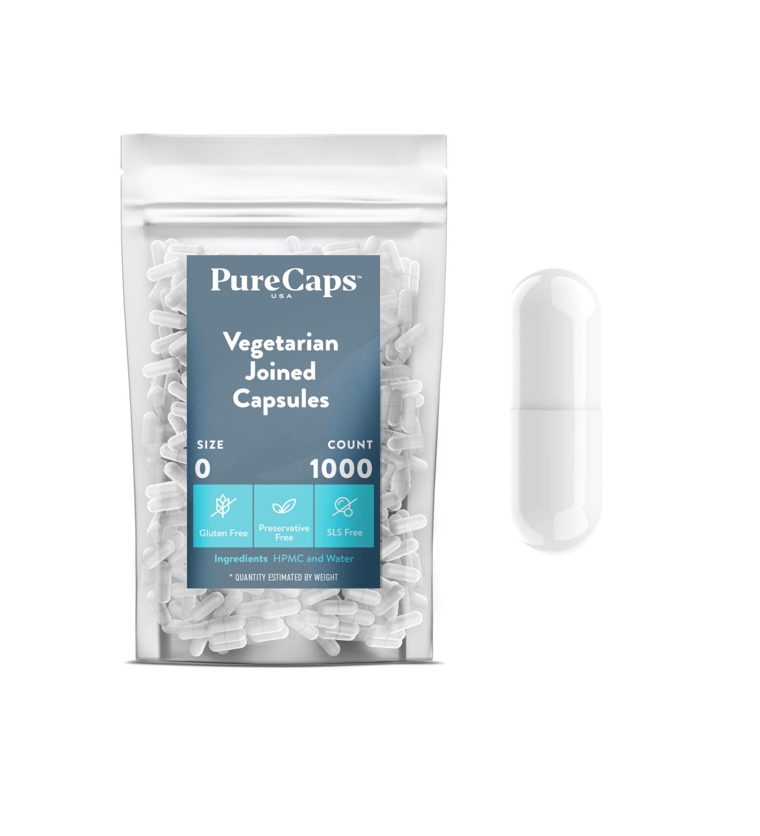 Buy PureCaps USA - Empty Vegetarian Vegan Pill Capsules Size 0 | 1 000 Non-GMO Kosher Gluten Free & Halal Certified | Preservative Free - Buy Online on GoSupps.com